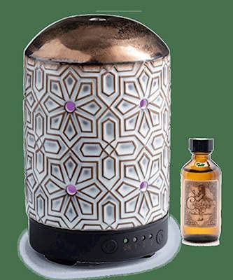 Premium Bronze Geometric Ultrasonic Auto-Timer Essential Oil Diffuser with 2 oz Orange Blossom Fragrance Oil - Aromatherapy for Home, Office, Yoga & Spa Relaxation