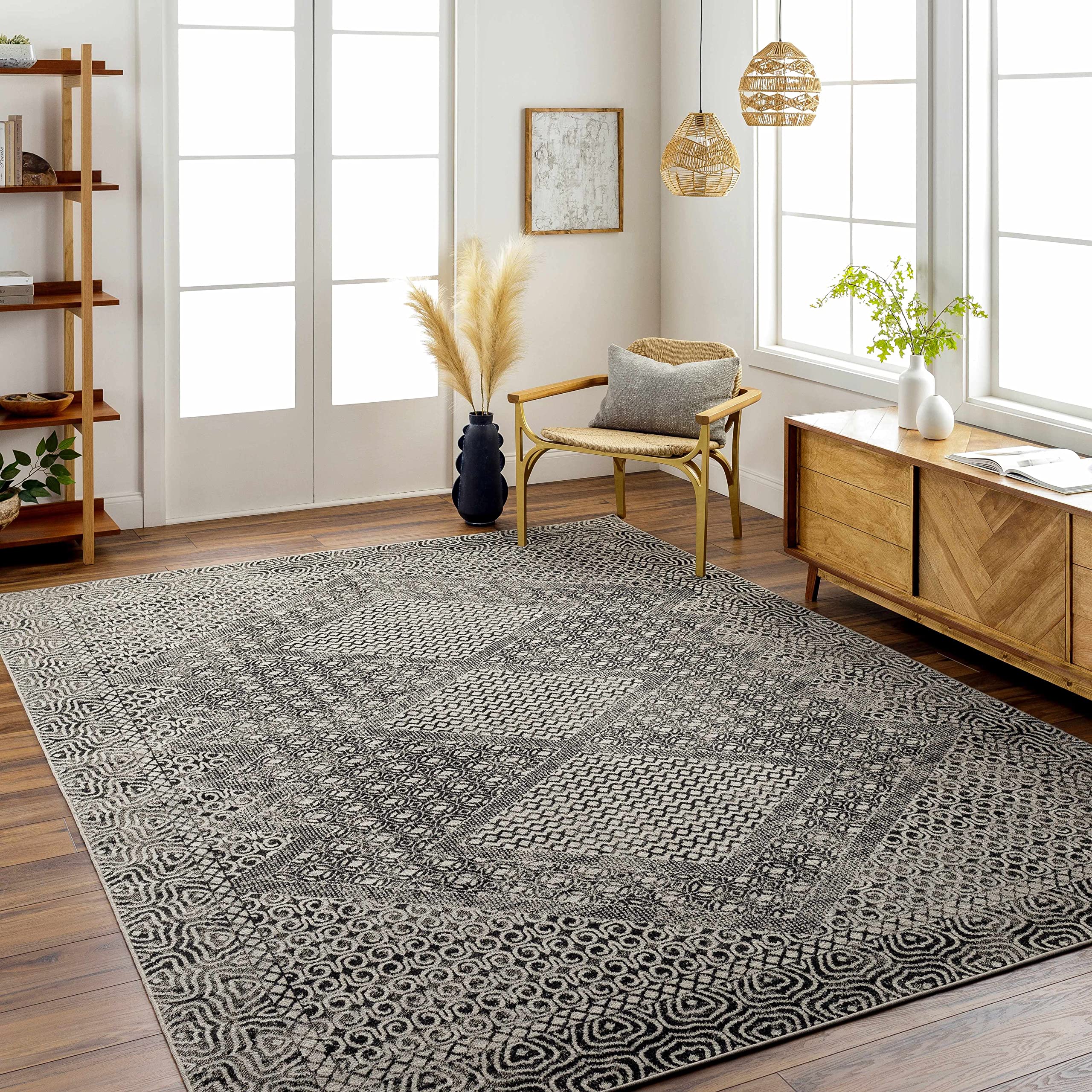 Hauteloom Consuelo Washable Area Rug - Black & Gray Round 6'7