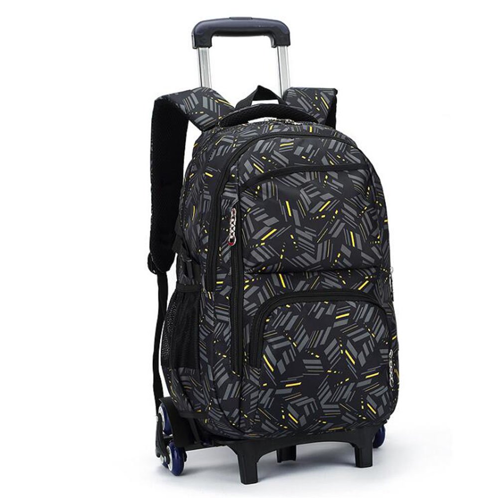 Rolling Backpack with Wheels - High Capacity School Backpack for Students, Travel & Commuting - Durable Black & Yellow Design for Stairs & Everyday Use