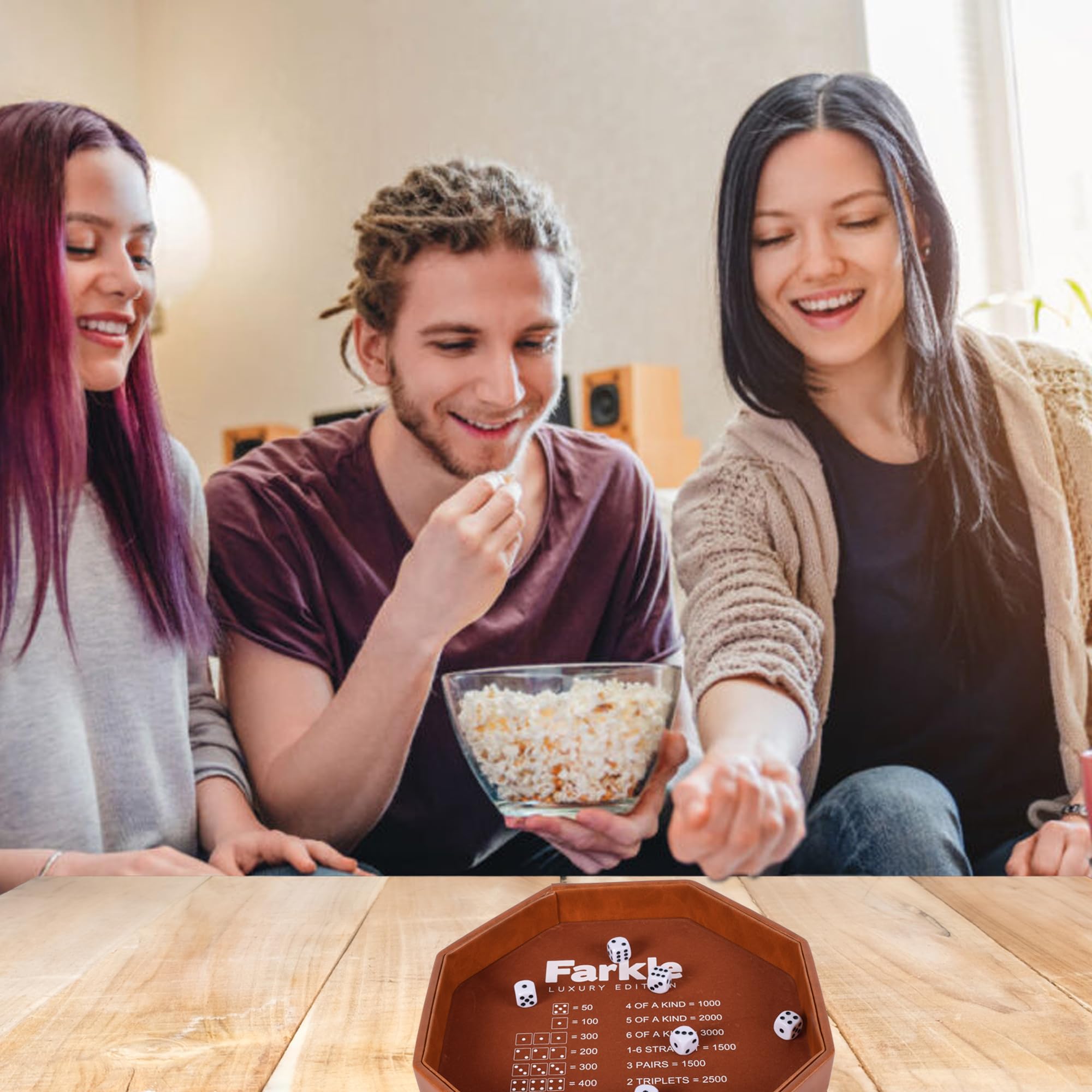 Premium Farkle Luxury Edition Dice Tray - Brown PU Leather Gaming Accessory for Board Games, Casino Night & Family Game Nights