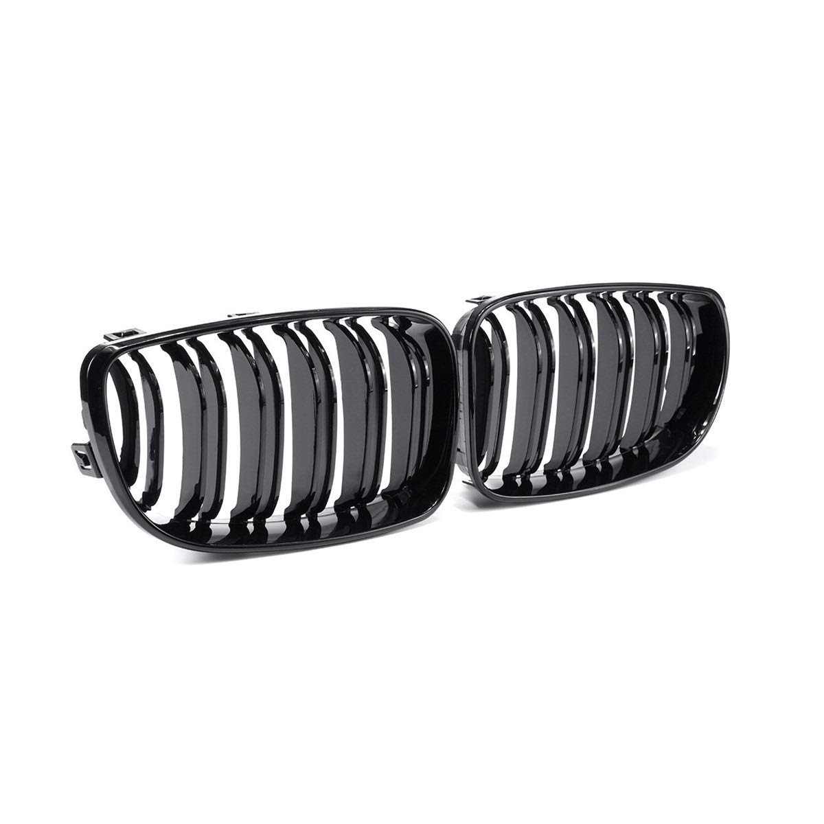 Glossy Black Dual Slats Front Hood Kidney Grille for BMW E87 1 Series (2008-2013) - Left & Right Replacement Grille & Rearview Mirror Shells - Perfect for Car Upgrades & Customization