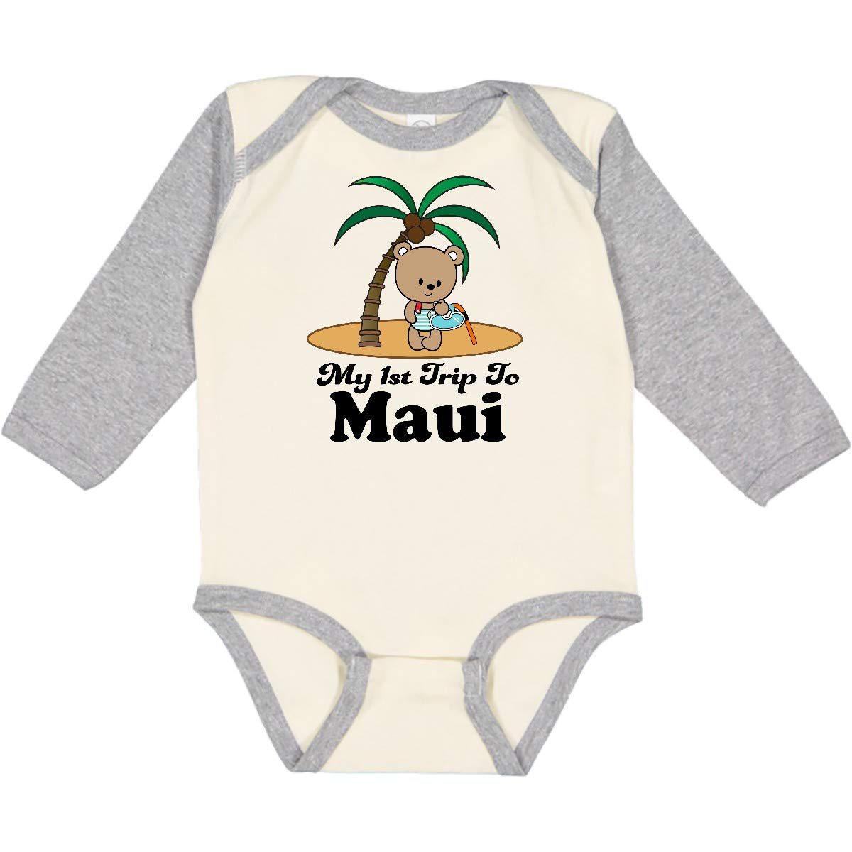 Inktastic 1st Trip To Maui Hawaii Baby Long Sleeve Creeper - Soft Cotton Onesie for Newborns & Infants - Perfect for Travel, Holidays & Family Photos