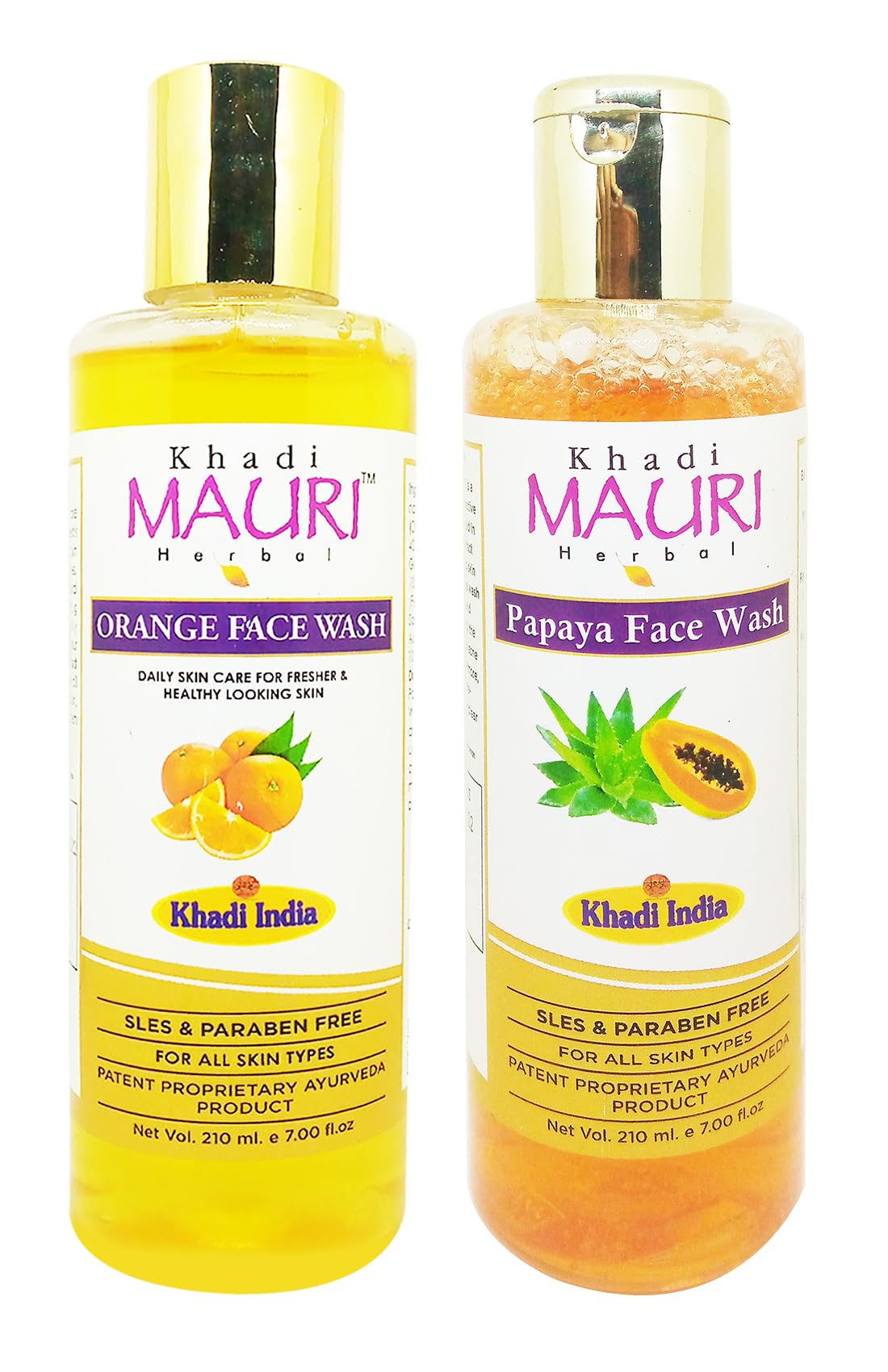 Khadi Mauri Anti-Tan Papaya & Orange Face Wash for Brightening & Glow - Pack of 2 (420ml) - Perfect for Daily Skincare Routine & Sun-Damaged Skin