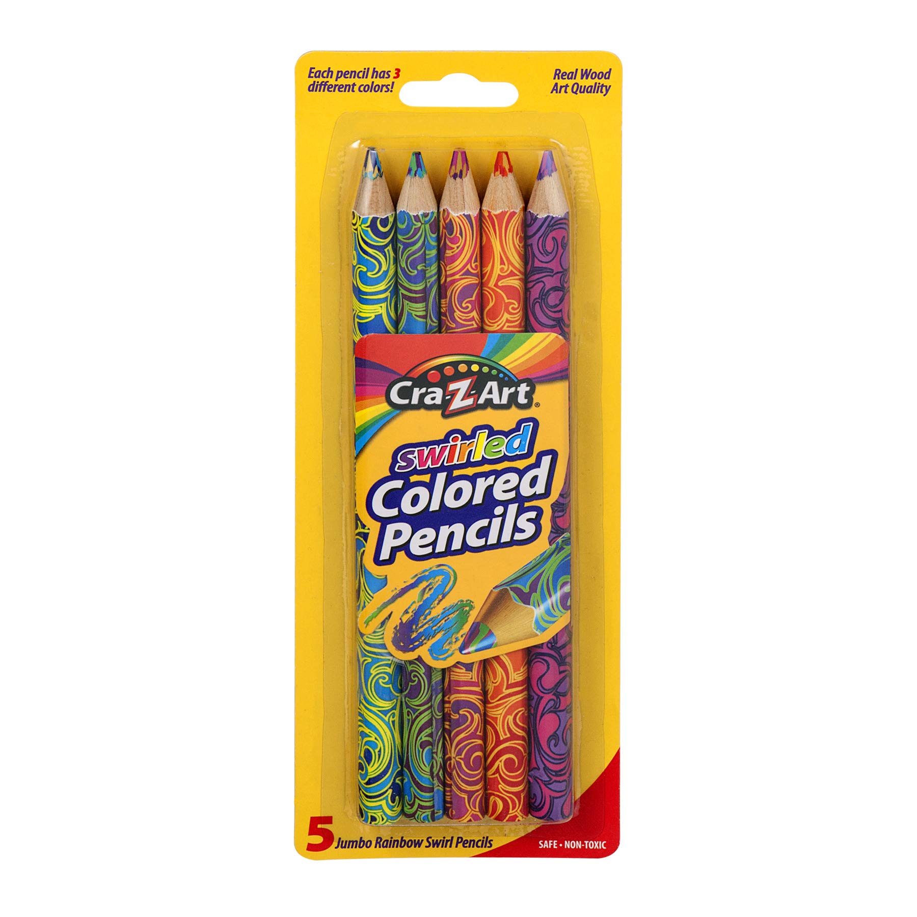 Crazyart Jumbo Rainbow Swirl Colored Pencils 5-Pack for Kids Art & Crafts