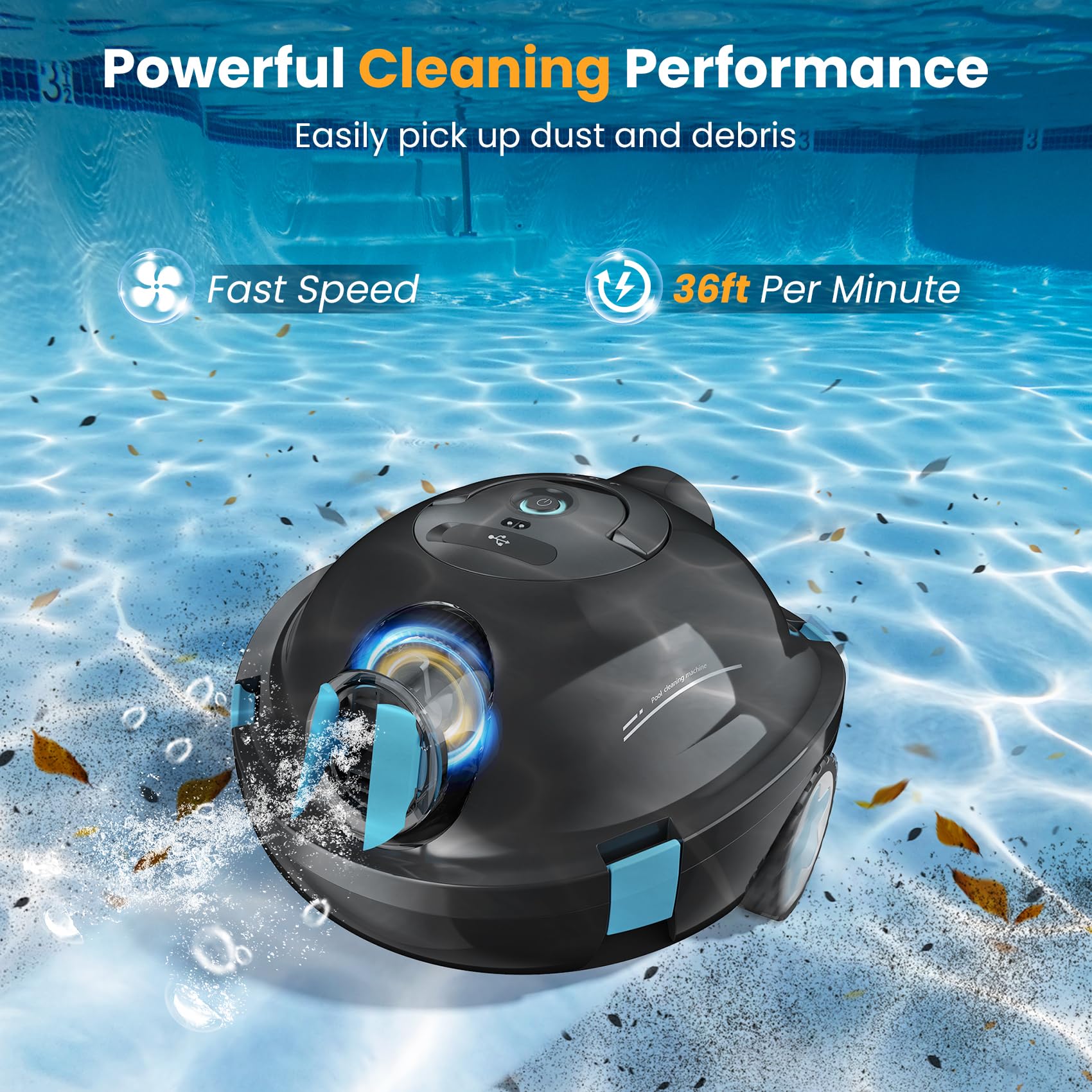 Cordless Robotic Pool Cleaner - Automatic Powerful Pool Vacuum with 90 Min Runtime & Self-Parking | Ideal for Flat Above/In-Ground Pools up to 65 Feet | Perfect for Backyard, Vacation Homes & Commercial Pools
