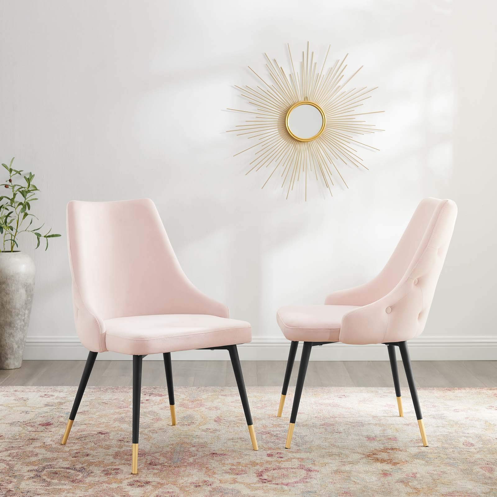 Modway Adorn Tufted Performance Velvet Dining Chairs - Set of 2, Pink Velvet Upholstered Side Chairs for Kitchen, Dining Room & Home Decor - Comfortable Accent Seating for Entertaining Guests