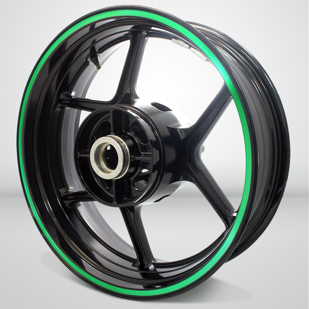 Reflective Green Vinyl Rim Stripes for Kawasaki Ninja 300 - High Visibility Safety Decals for Motorcycle Wheels | Perfect for Night Riding and Custom Bike Styling