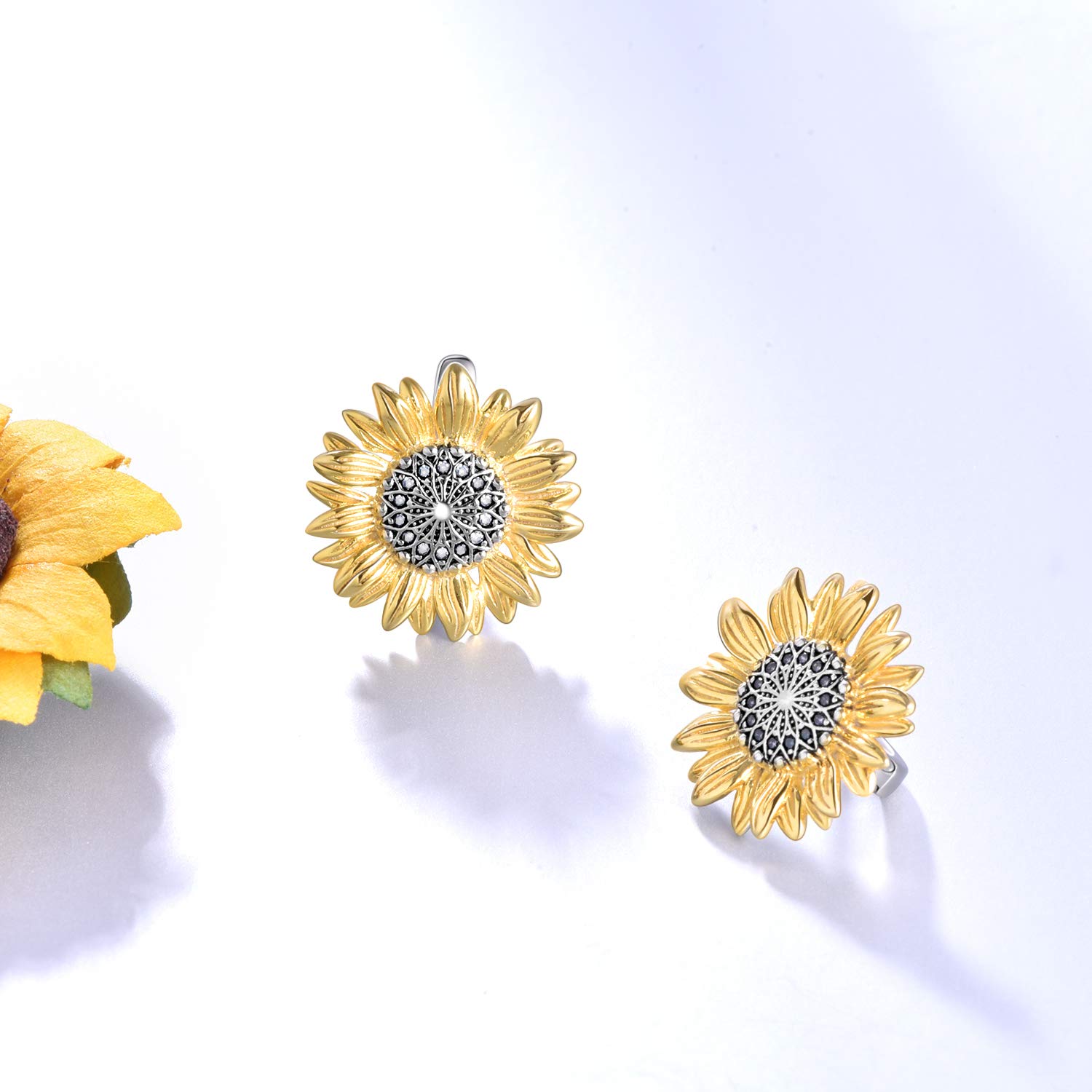 Sunflower Hoop Earrings for Women - Sterling Silver & Gold Plated Dainty Floral Jewelry - Perfect Valentine's Day, Birthday Gift for Wife, Daughter, Mom | Everyday Wear & Special Occasions
