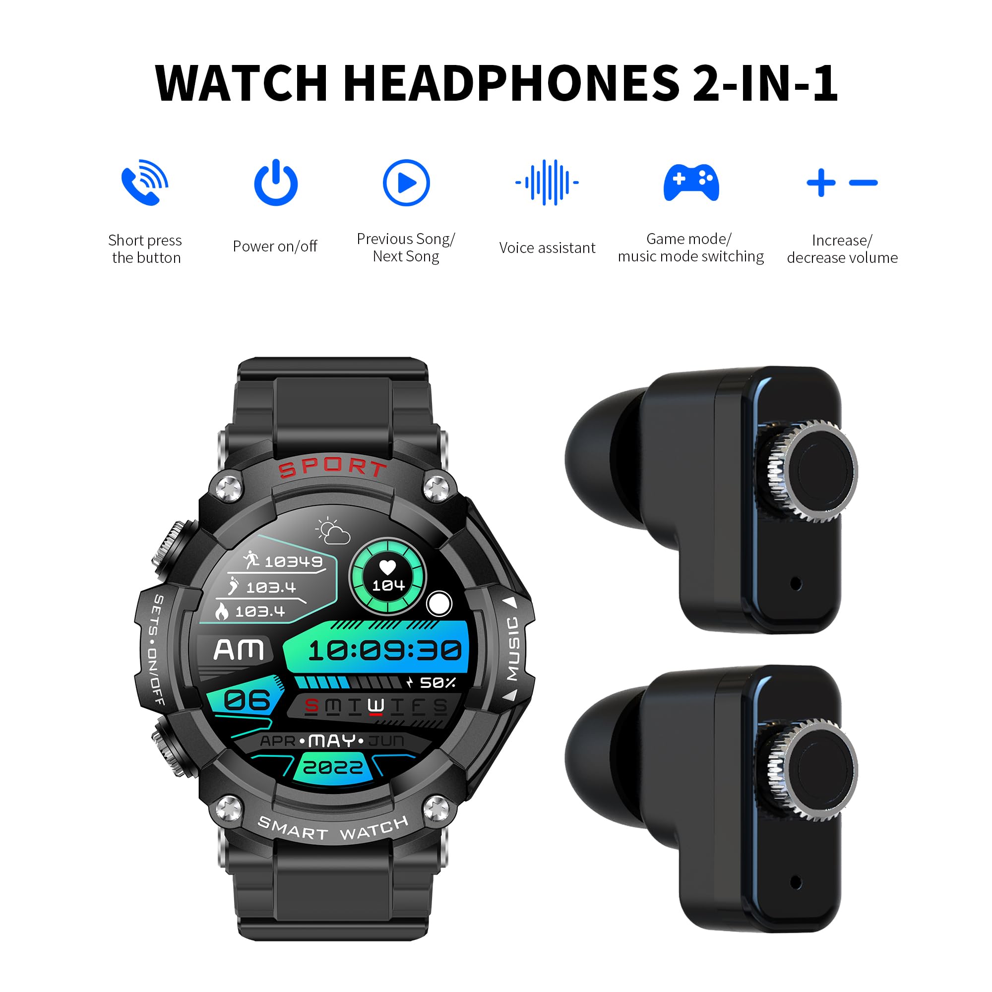 1.52-inch Full Touch HD Screen Smartwatch with TWS Earbuds - Metal Body, Custom Dial, Local Music Storage, Health Monitoring & Message Notifications | Perfect for Running, Gym Workouts & Daily Activity Tracking