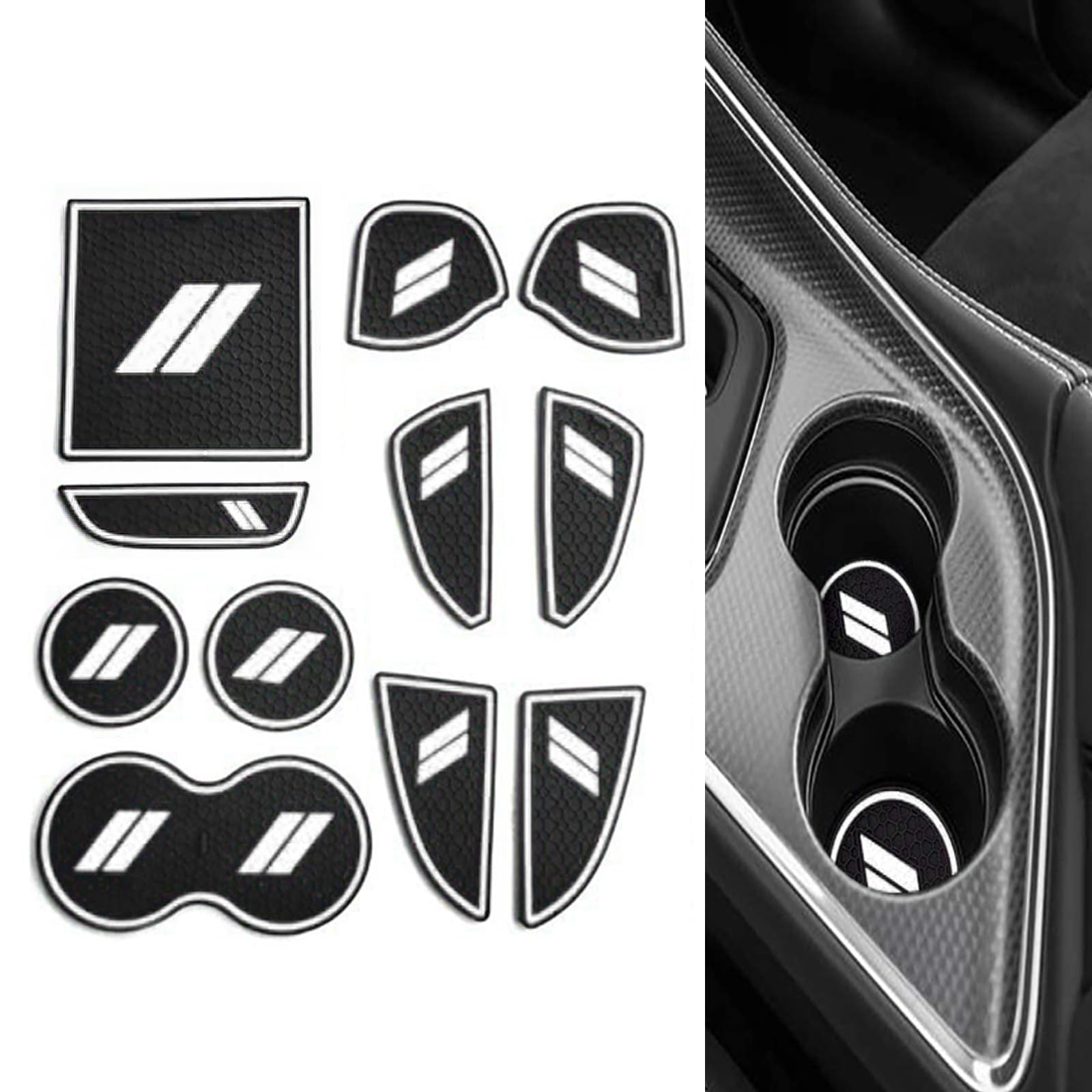11-Piece Custom Cup Holder Liners & Door Pocket Mats for Dodge Challenger 2015-2023 - Anti-Slip Dustproof Car Interior Accessories (White) | Perfect for Daily Commute & Road Trips
