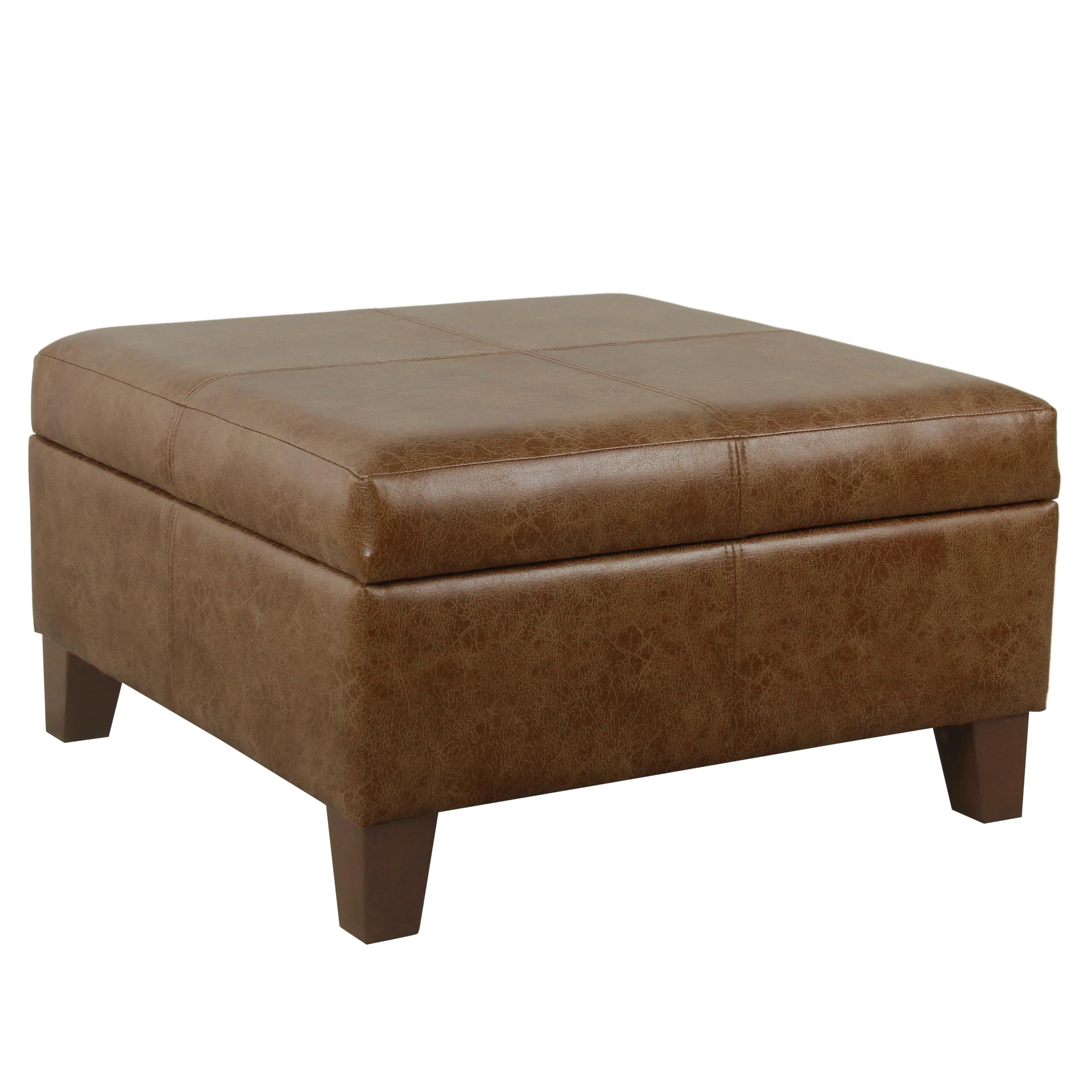 Luxury Large Faux Leather Square Storage Ottoman with Removable Tray - Brown Home Decor for Living Room & Bedroom | Multi-Functional Footrest, Coffee Table & Seating Solution | Homepop K2380-YDQY-2