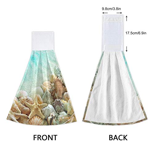 Exnundod Starfish Seashell Kitchen Towels Set of 2 - Absorbent Cotton Hand Towels & Dish Towels for Bathroom, Farmhouse, Laundry Room - Perfect for Summer Beach House Decor, Housewarming Gift & Coastal Themed Kitchens