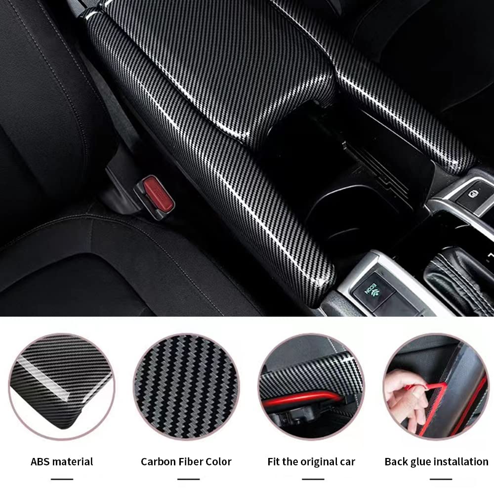 Carbon Fiber Center Console Armrest Cover for 2016-2021 Honda Civic 10th Gen - Interior Car Accessories, Storage Box Trim Upgrade - Perfect for Daily Commute & Road Trips
