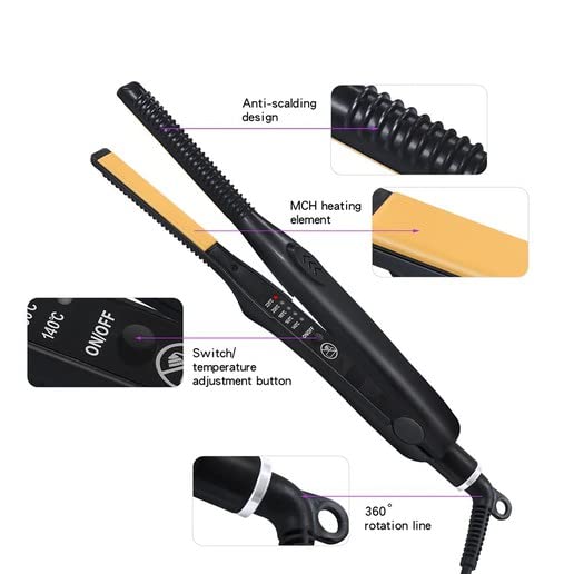 Professional 0.5 Inch Dual Function Hair Straightener & Curling Iron with Gold Plated Plates - Perfect for Salon Styling, Home Use & Travel
