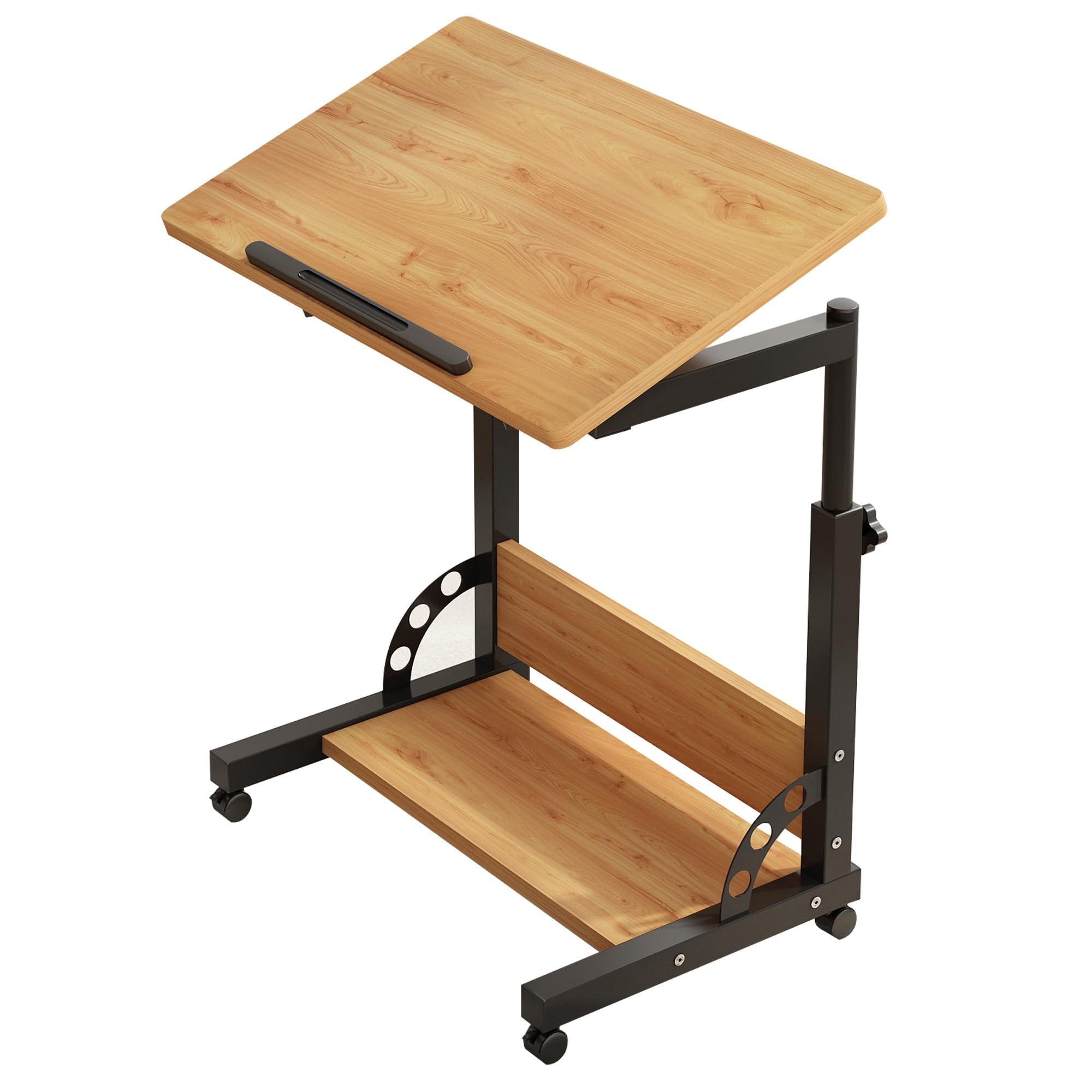 Tiltable Rolling Laptop Stand - Adjustable Height Mobile Standing Desk with Wheels - Portable Side Table for Home Office, Bedroom & Dorm - Perfect for Work, Study & Gaming