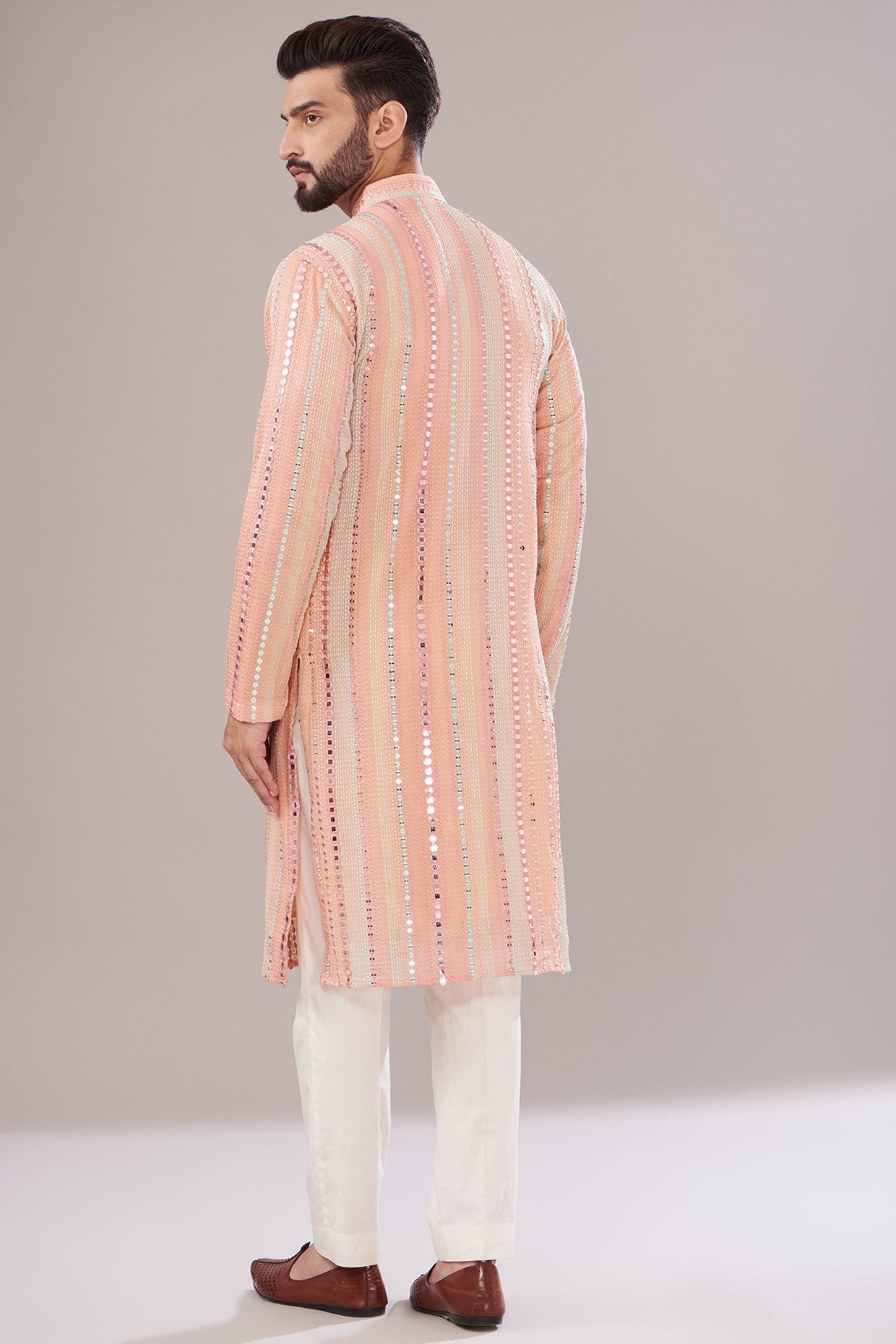 Elegant Peach Georgette Embroidered Kurta for Women | Traditional Indian Tunic Top | Perfect for Festivals, Weddings & Casual Wear