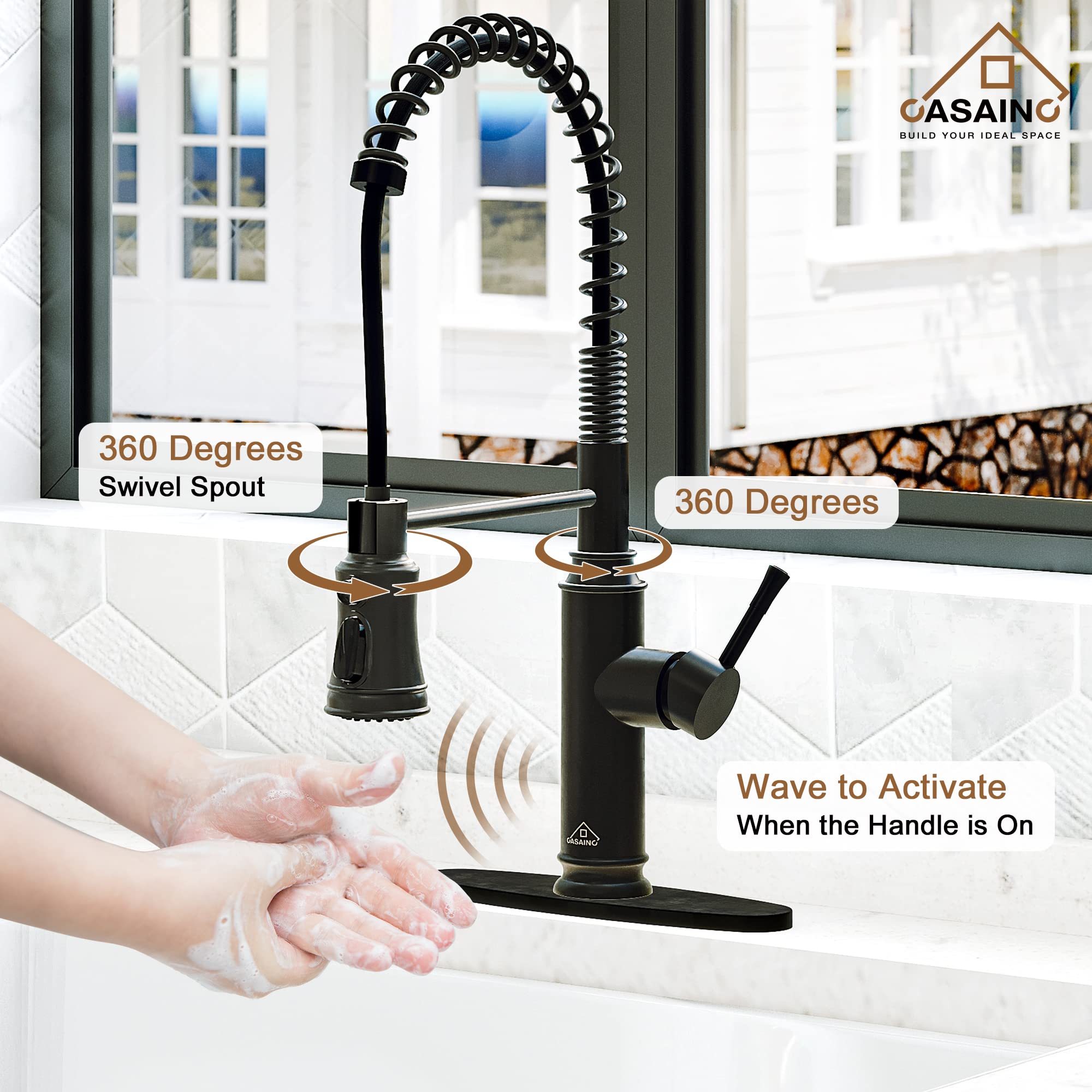 Smart Touchless Kitchen Faucet with Pull Down Sprayer - Motion Sensor Activated, Matte Black Single Handle Bar/Laundry Sink Faucet - Perfect for Modern Kitchens, Wet Bars & Utility Rooms