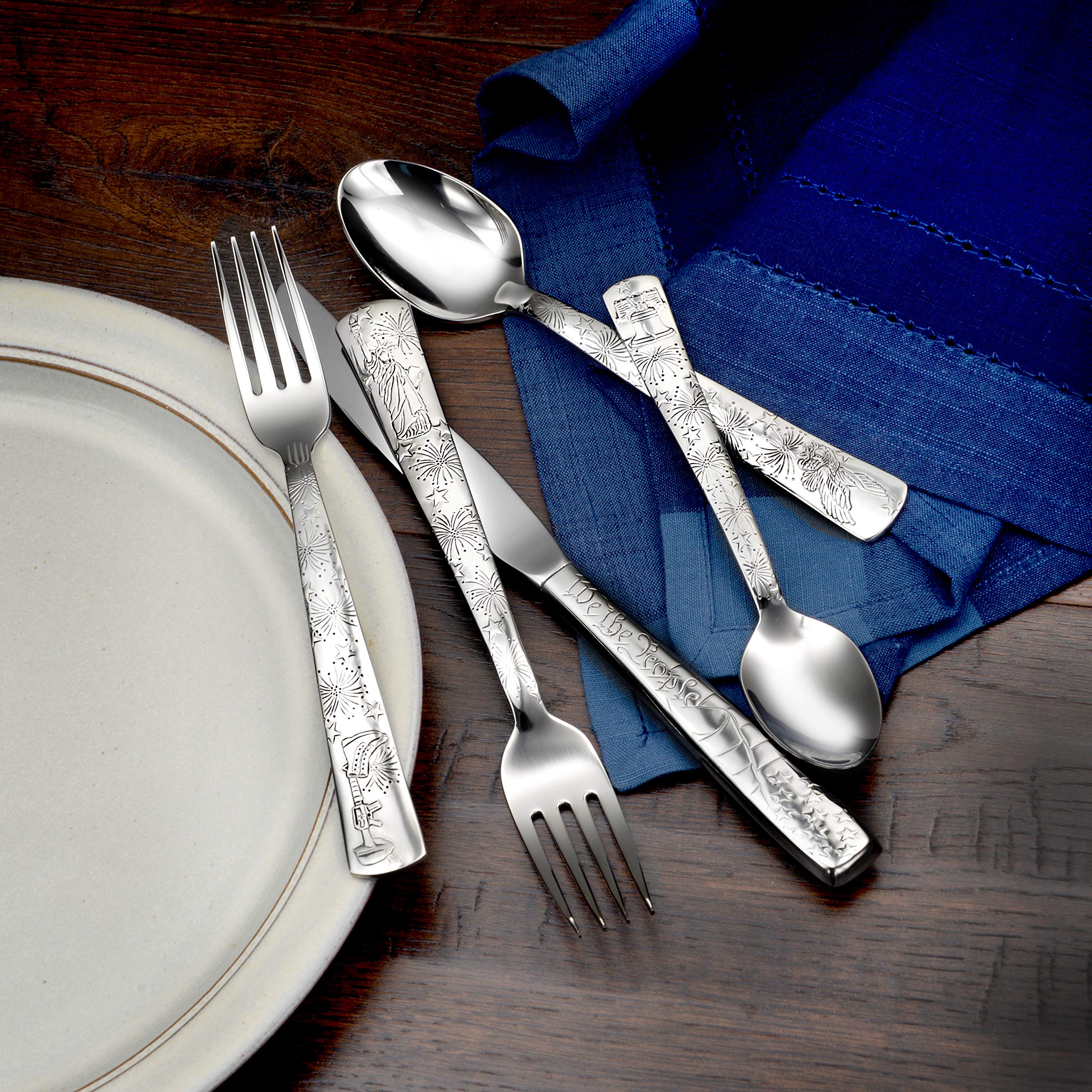 Liberty Tabletop 45-Piece Flatware Set - Service for 8, Stainless Steel Silverware Set with Knives, Forks & Spoons - Made in USA - Perfect for Dinner Parties, Weddings & Everyday Dining