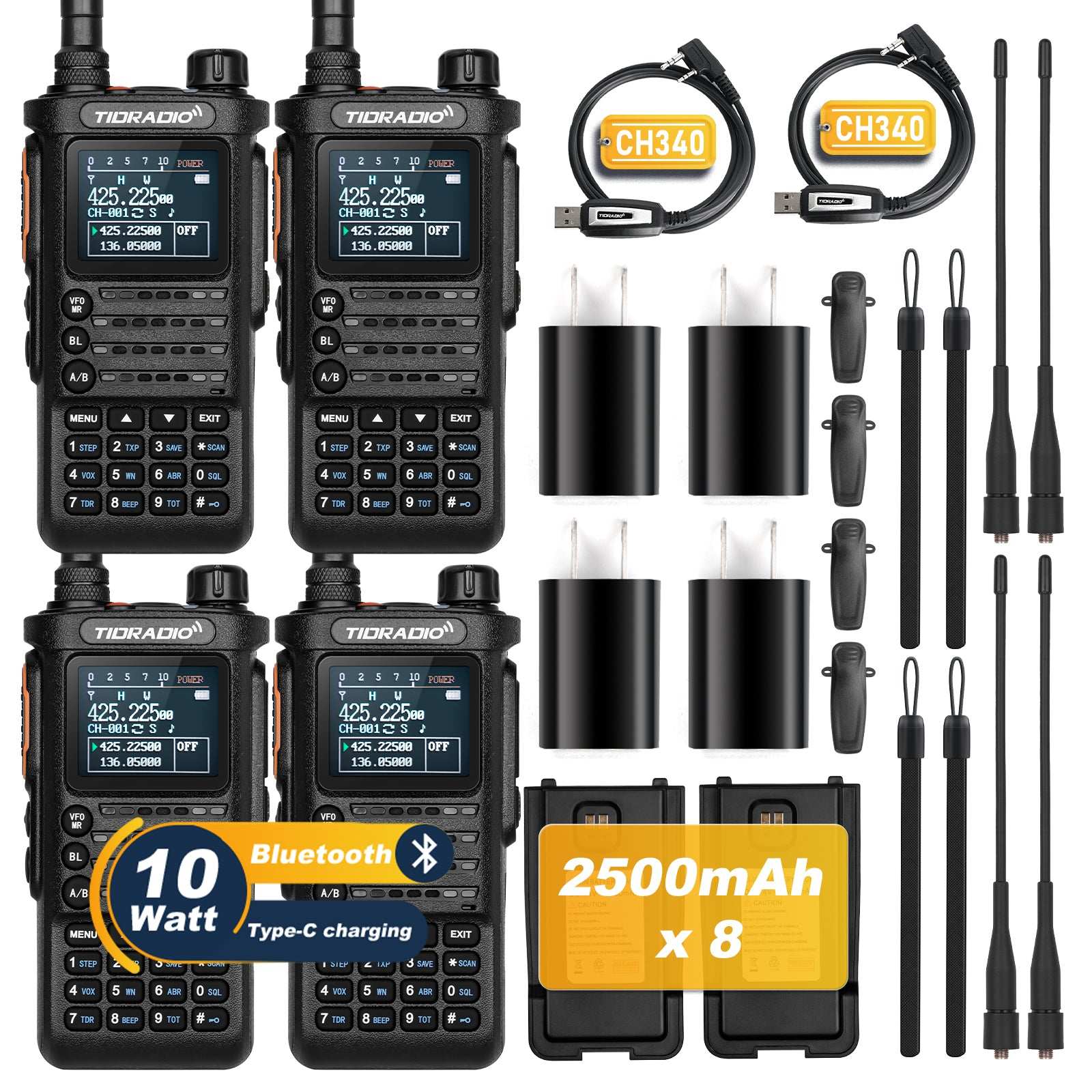 2nd Gen TD H8 GMRS Two-Way Radio 4 Pack with Spare Battery - Long Range Walkie Talkies for Outdoor Adventures, Camping, Hiking & Emergency Communication