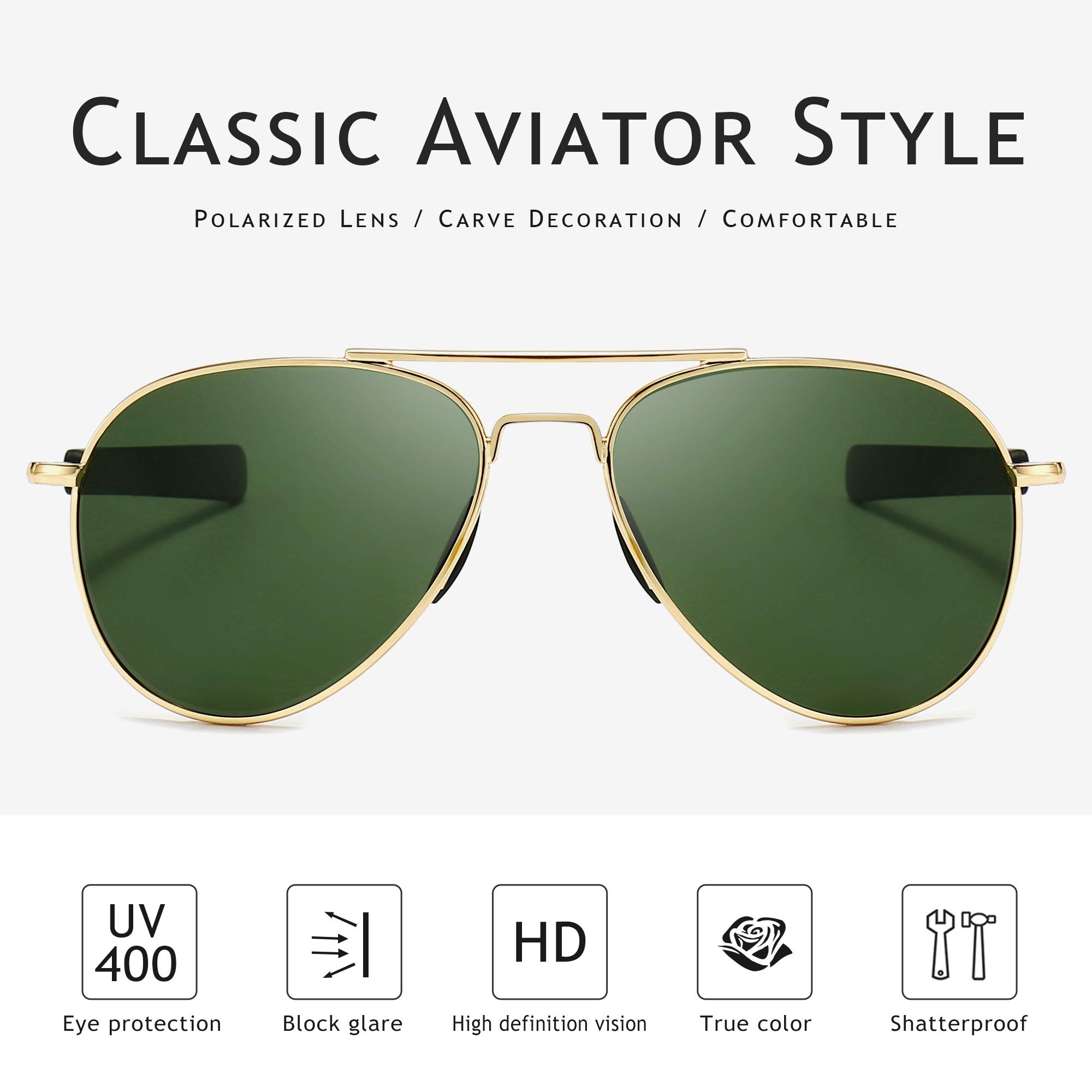 SUNGAIT Polarized Aviator Sunglasses for Men - UV400 Protection, Military Style, Classic Retro Design - Perfect for Driving, Outdoor Sports, and Fashion Accessories