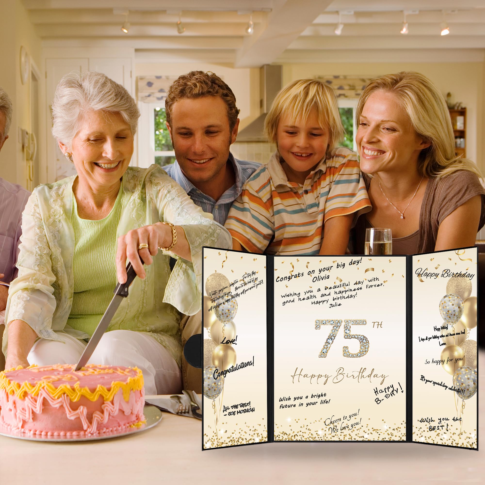 DARUNAXY Black Gold 75th Birthday Party Decorations - Happy 75th Birthday Guest Book Alternative for Men & Women - Cheers to 75 Years Old Gifts - 75th Birthday Signing Card Board - Perfect for Milestone Celebrations, Retirement Parties & Anniversary Events