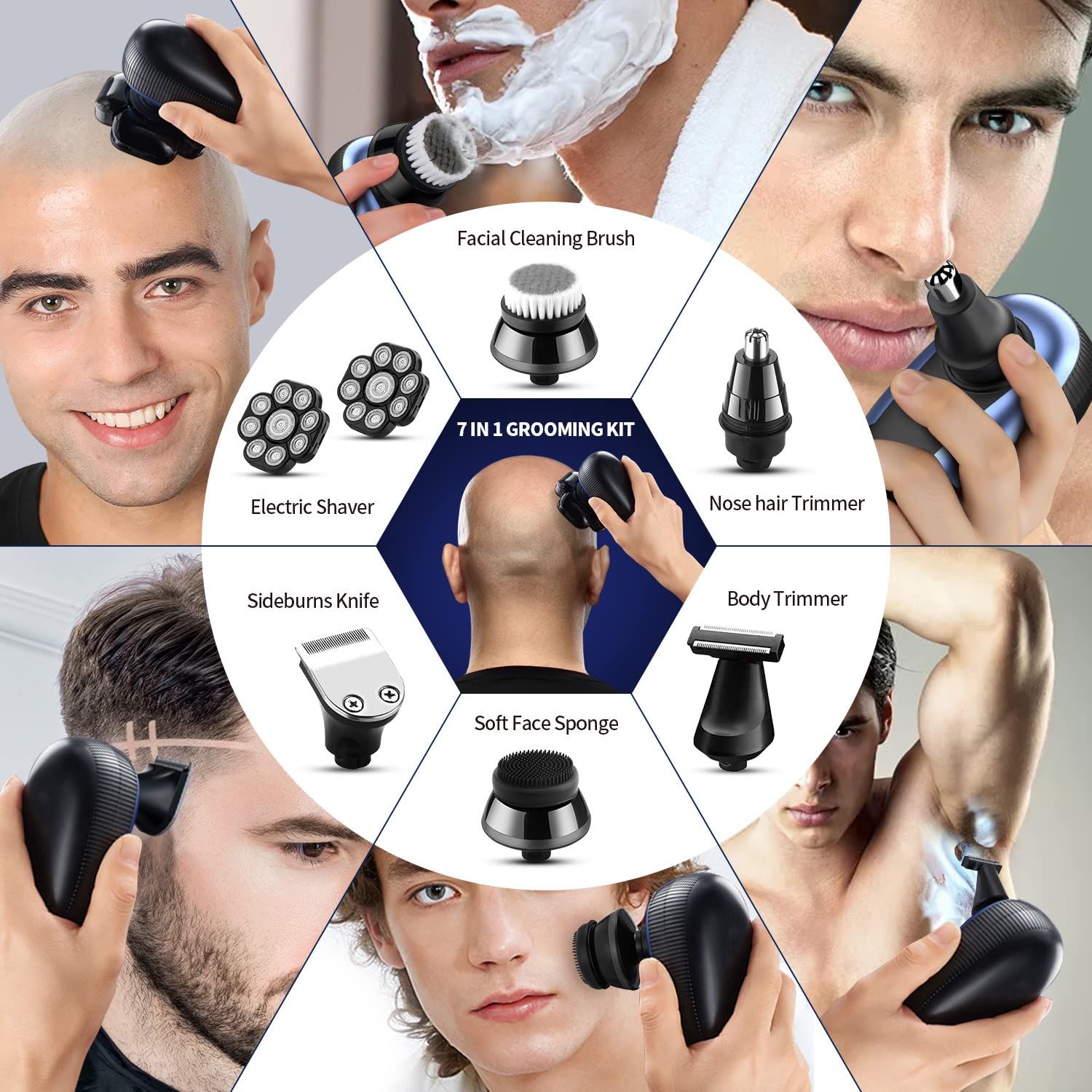 9D Electric Rotary Shaver for Bald Men - Cordless Wet/Dry Head & Beard Shaver - Rechargeable Multifunctional Razor for Balding Men | Perfect for Travel, Gym & Daily Grooming