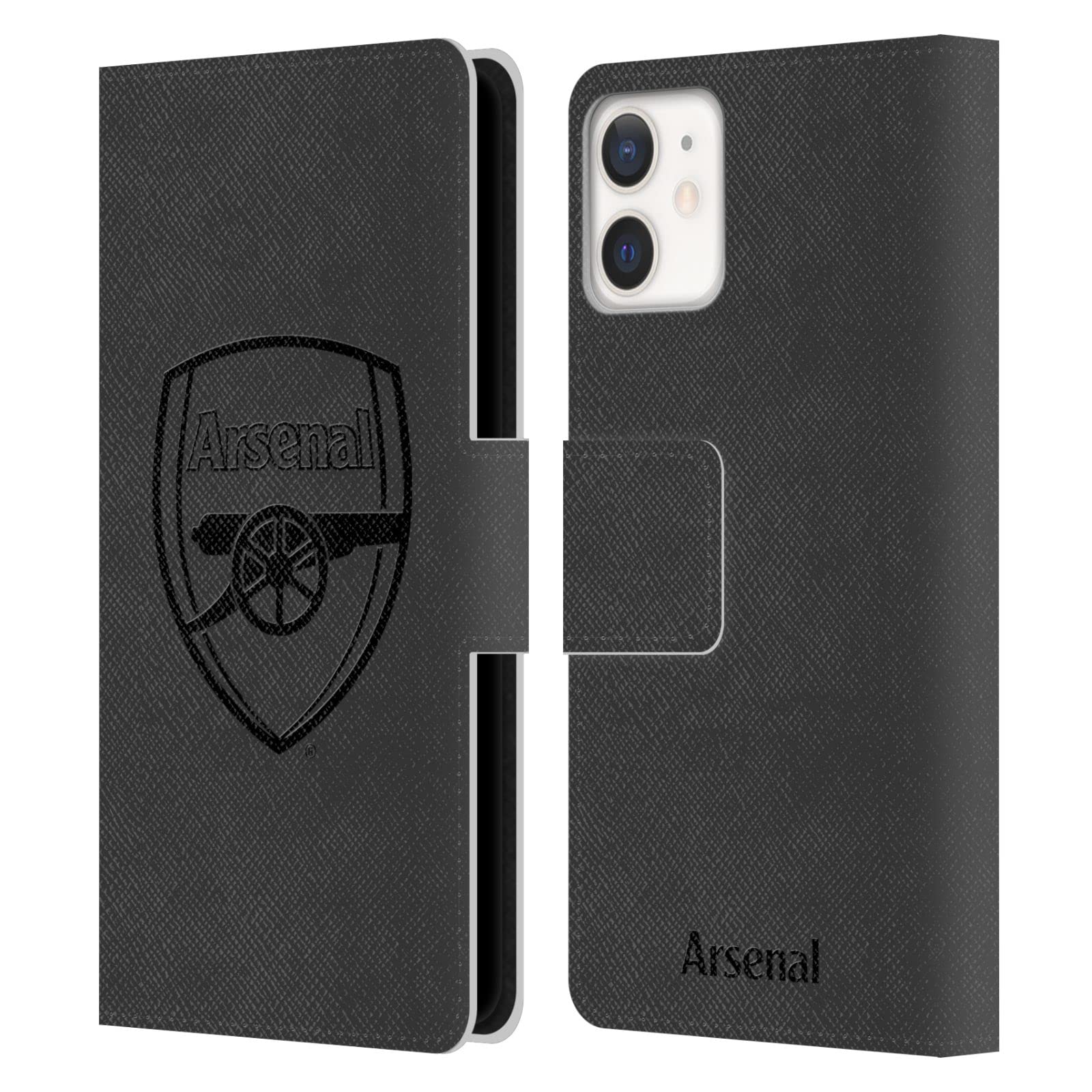 Head Case Designs Arsenal FC Black Logo Crest 2 Leather Book Wallet Case Cover for iPhone 12 Mini - Perfect for Match Days & Travel