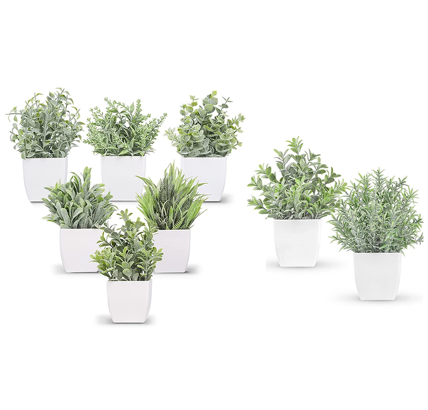 6 Pack Fake Plants & 2 Pack Mini Artificial Plants - Small Greenery Decor for Bathroom, Farmhouse, Office & Home - Perfect for Indoor Spaces, Shelves & Tabletop Displays
