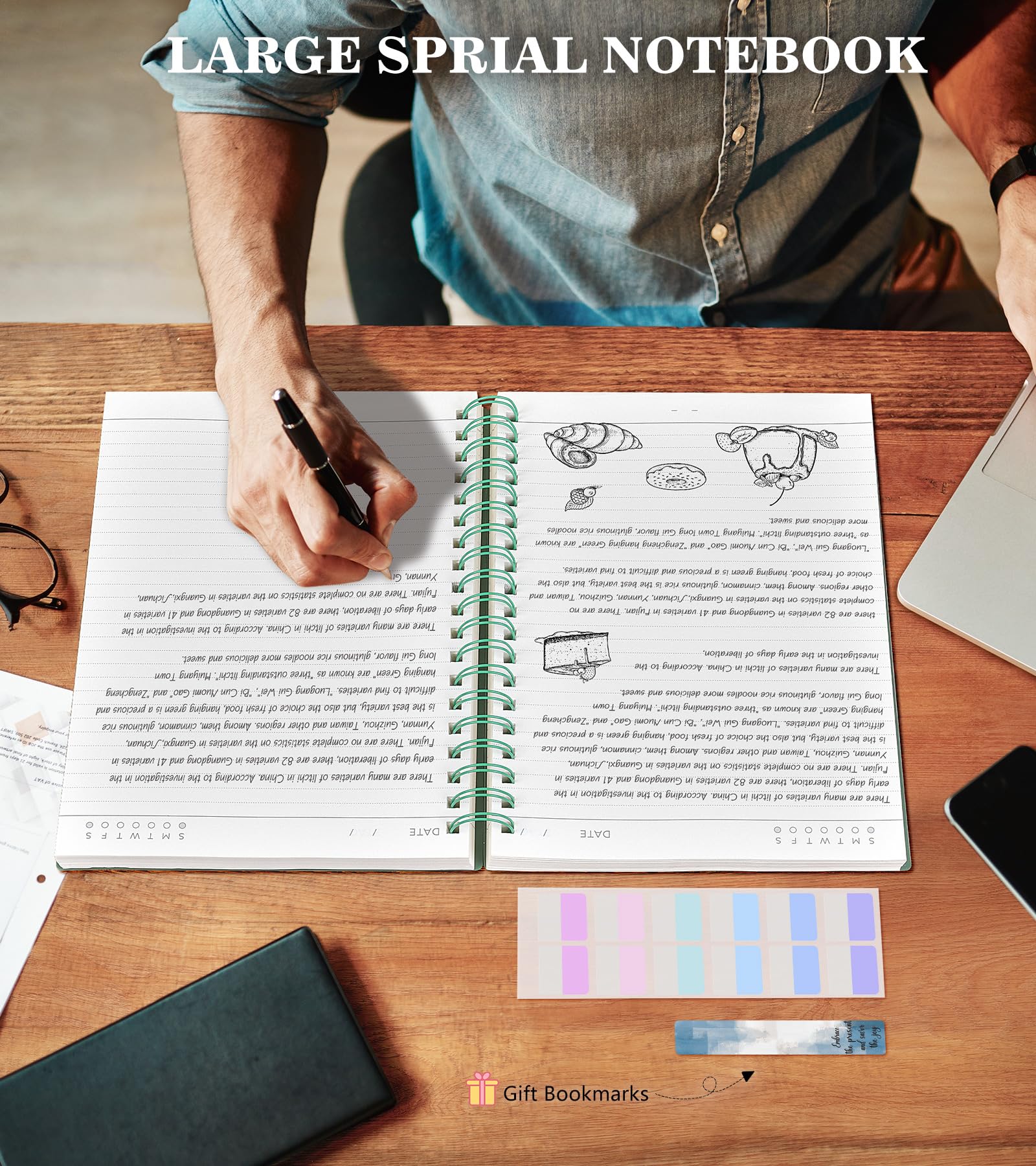 Premium Spiral Notebook Journal - 360 Pages College Ruled Lined Notebook for Women & Men, A5 Thick Writing Journal with 100GSM Paper, 5.5