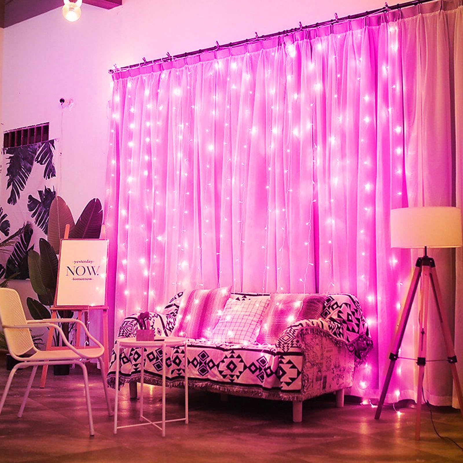 Brightown 300 LED Fairy Curtain Lights - 9.8ft Connectable String Lights with Remote Control, 8 Lighting Modes, Waterproof for Indoor & Outdoor Use - Perfect for Bedroom Decor, Window Hanging, Valentine's Day, Christmas Party, Wedding & Holiday Decorations (Pink)