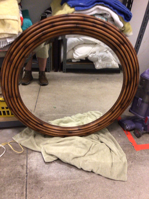 Ethan Allen Round Bamboo Framed Mirror - Handcrafted Decorative Wall Mirror for Living Room, Bedroom & Bathroom | Boho Home Decor & Vanity Mirror