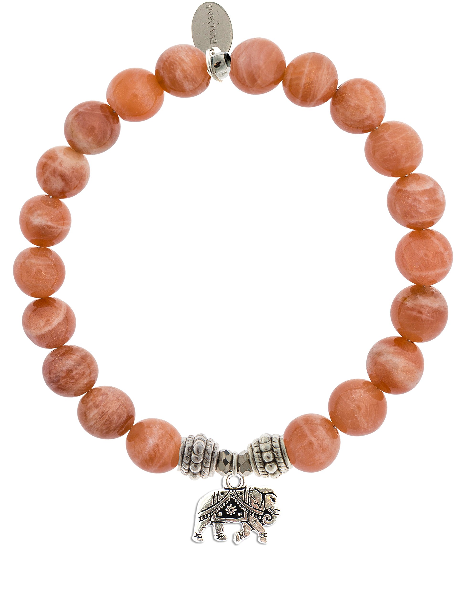 Natural Red Moonstone Gemstone Elephant Charm Stretch Bracelet for Women - Handmade Beaded Rope Jewelry for Yoga, Meditation & Boho Fashion