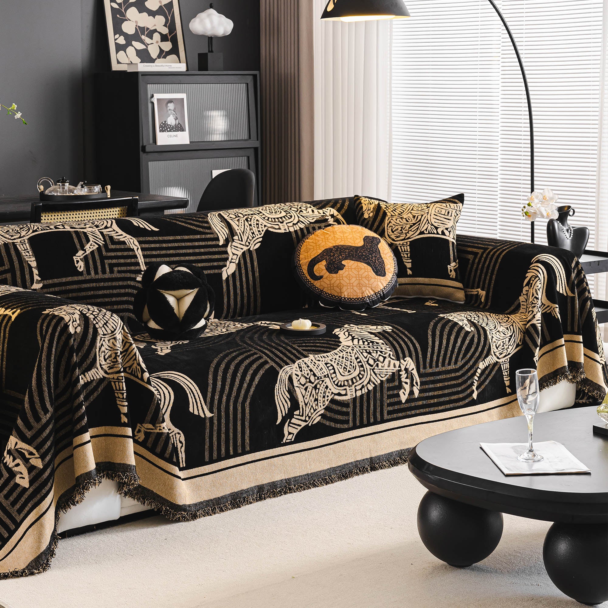 Stylish Horse Print Breathable Chenille Sofa Cover - Soft & Durable Couch Protector for Modern Living Room, Home Decor - Perfect for Pet Owners & Cozy Family Gatherings