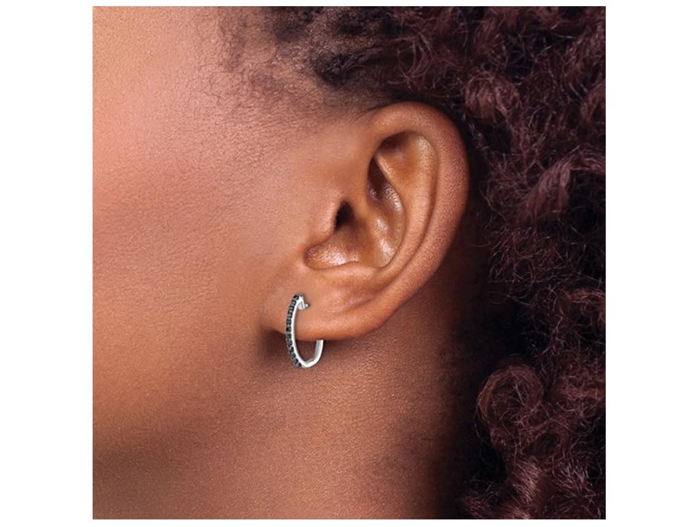 14K White Gold 1/5 Carat (ctw) Black Diamond Hoop Earrings for Women - Elegant Everyday Wear & Special Occasion Jewelry Gift