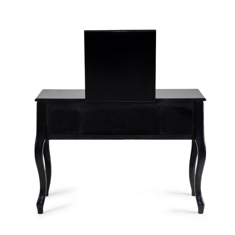 BOWERY HILL Black Wooden Vanity Set with Stool and Mirror - Elegant Dressing Table for Bedroom, Bathroom & Makeup Area - Perfect for Home Decor & Vanity Organization