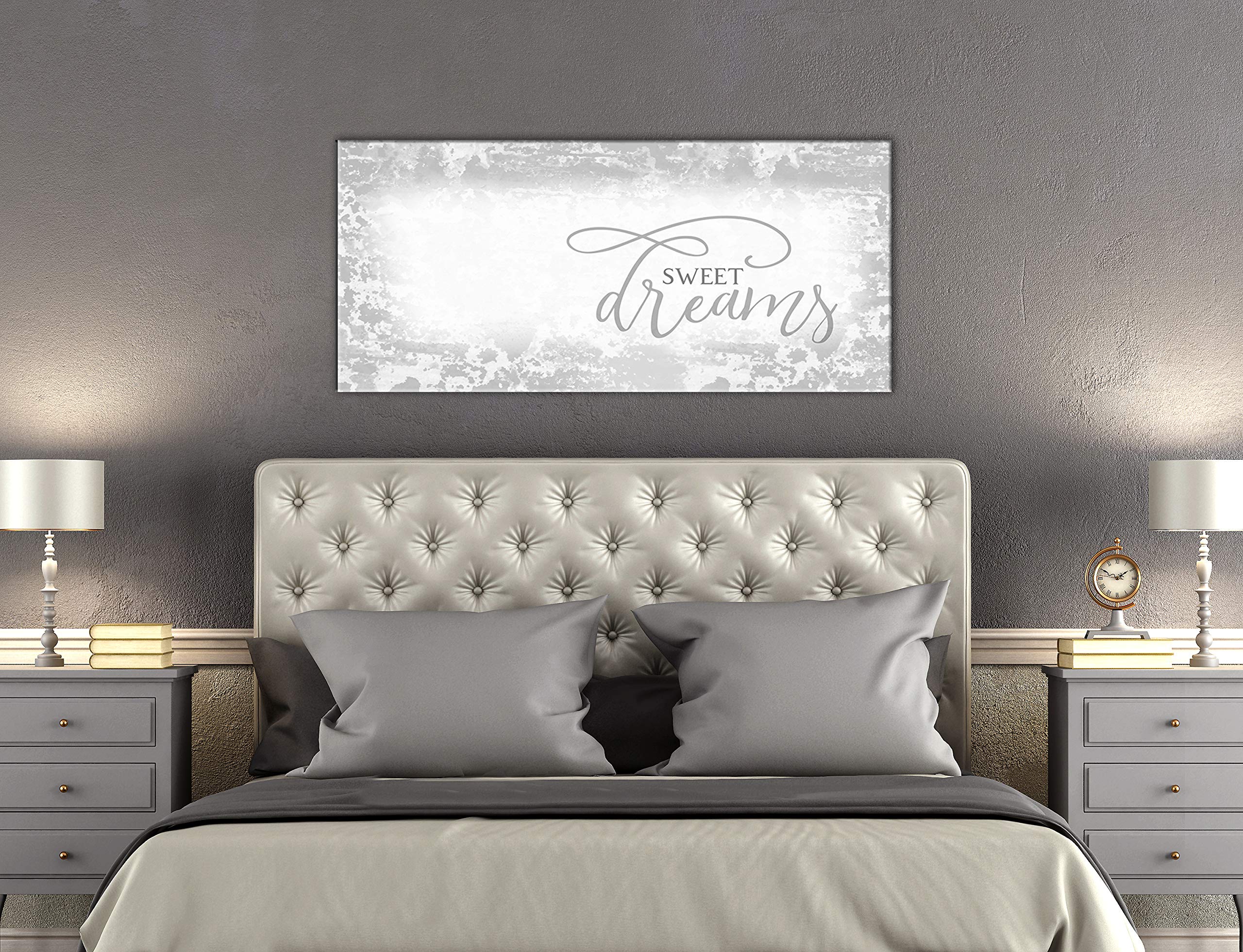Sweet Dreams Wall Decor - Large Framed Canvas Art for Master Bedroom, Grey 42x19 - Perfect Above Bed Decor & Bedroom Sign for Cozy Home Ambience