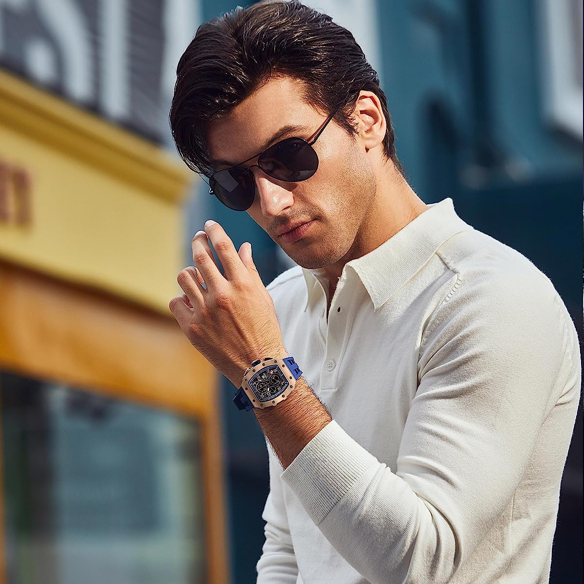 TSAR BOMBA Men's Luxury Chronograph Watch - 50M Waterproof, Luminous Hands, Date Display, Japanese Quartz Movement, Sapphire Crystal, Silicone Strap - Fashion Sport Watch for Business, Casual & Outdoor Activities - Perfect Gift for Men