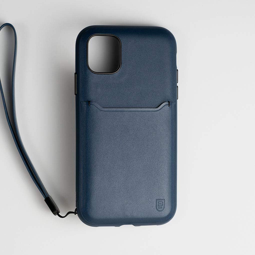 BodyGuardz Accent Wallet Case for iPhone 11 Pro Max - Slim Protective Cover with Impact-Absorbing Technology & Card Holder - Navy Blue - Perfect for Everyday Use, Travel, and Business