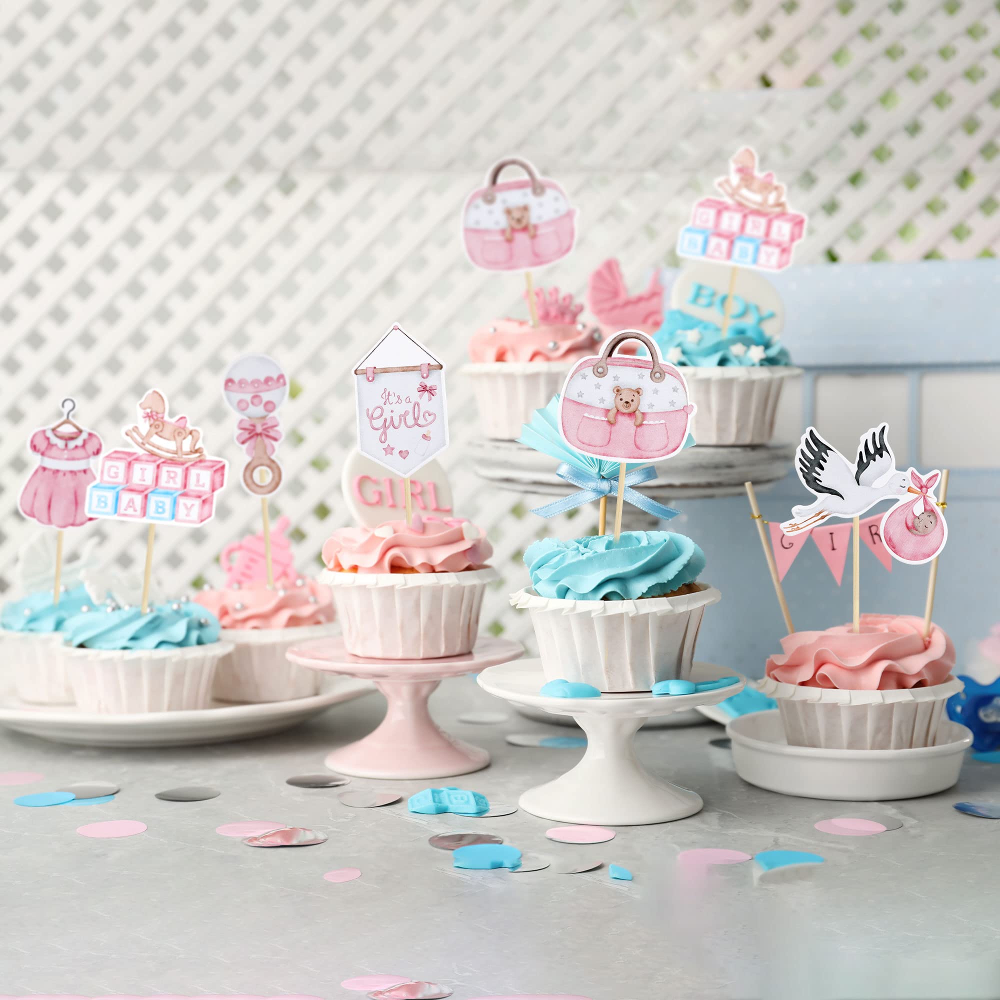 36Pcs Baby Shower Cupcake Toppers - Swan Pacifier Cloud Moon Star Decorations for Girls | Oh Baby It's a Girl Cake Decor | Pink Baby Shower & Birthday Party Supplies | Perfect for Baby Showers, Gender Reveals & 1st Birthday Parties