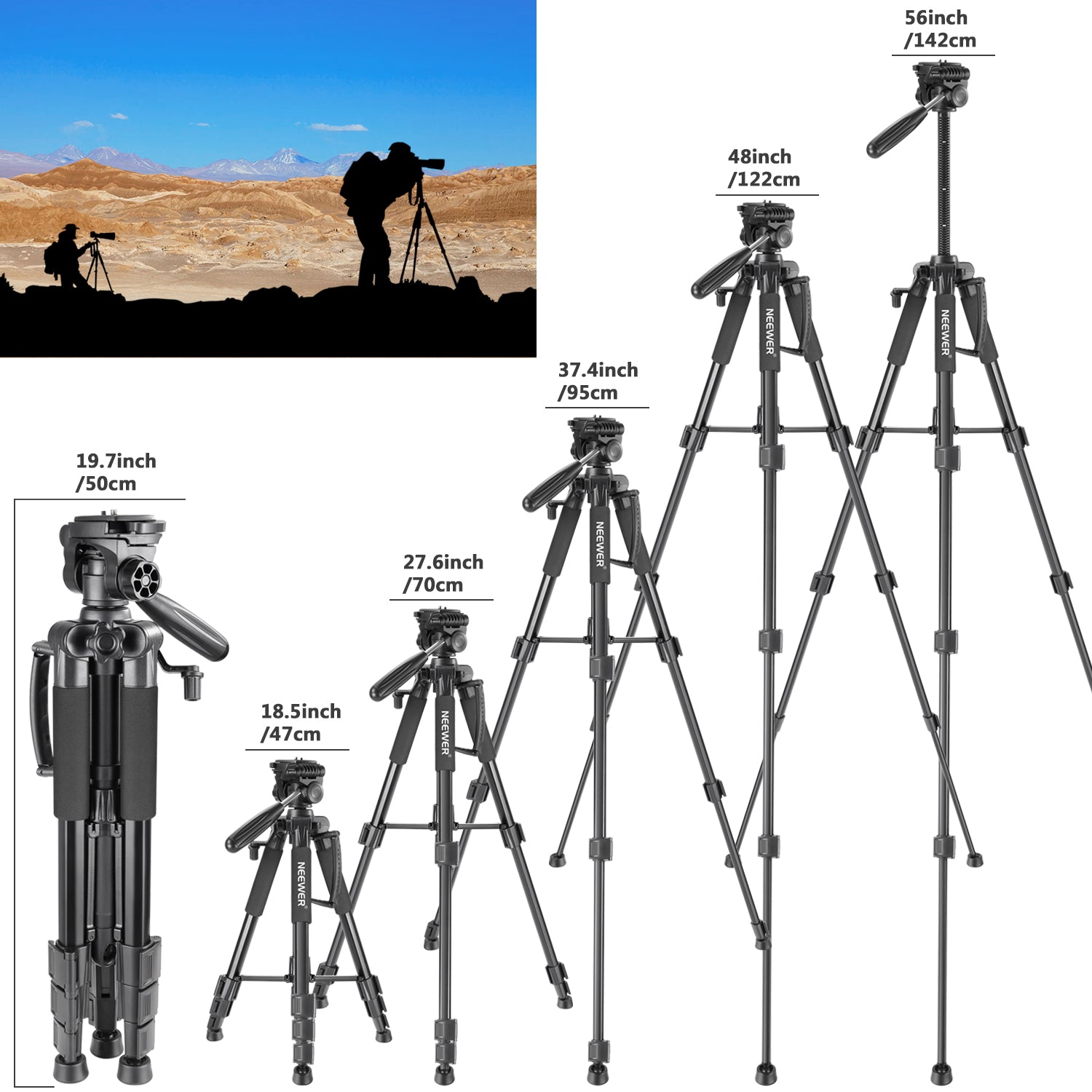 NEEWER SAB234 56-Inch Lightweight Aluminum Camera Tripod Stand with Carry Bag - Perfect for DSLR Photography, Video Shooting, Travel & Outdoor Adventures