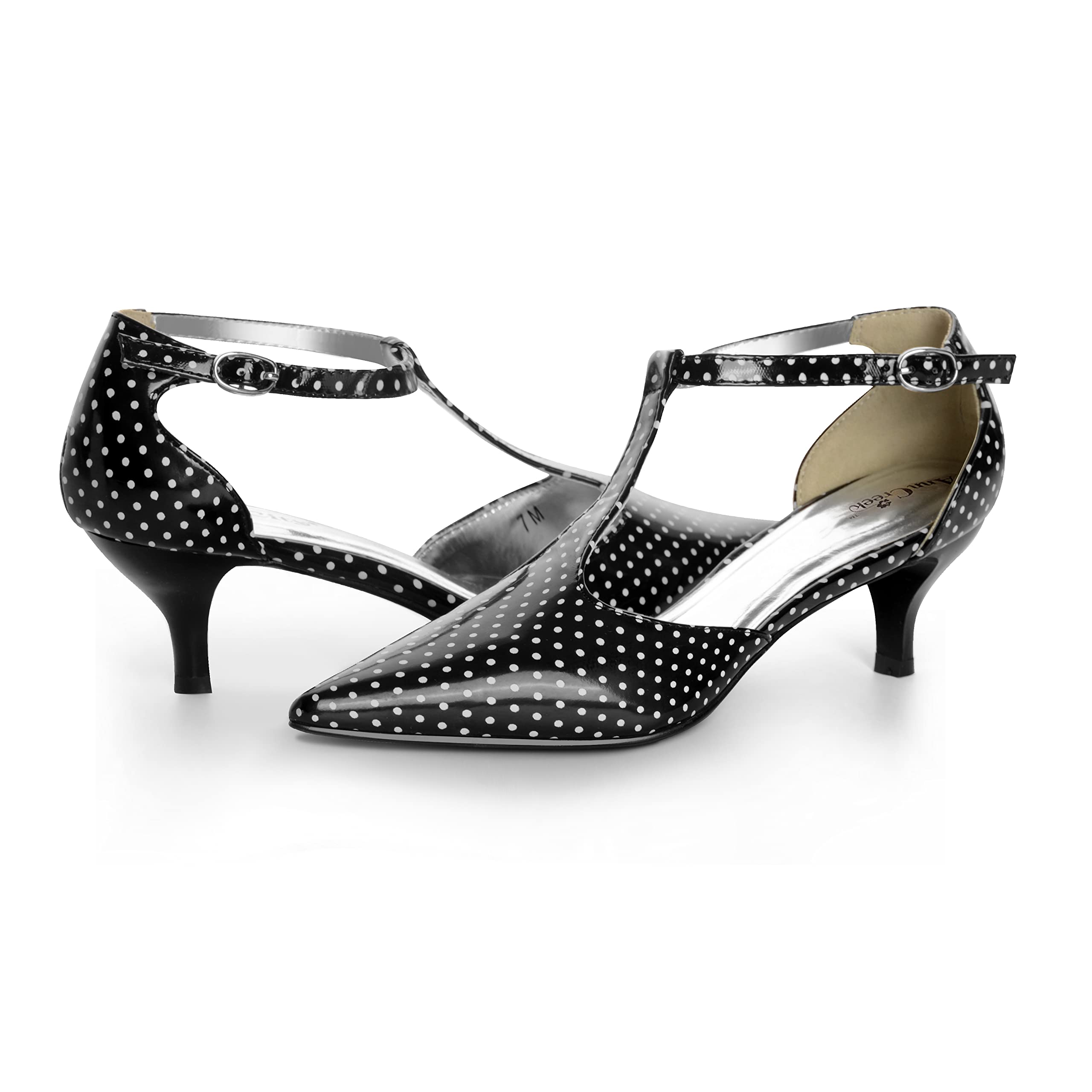 ANN CREEK Women's 'Merida' Kitten Heel T-Strap Sandals - Patent PU Dress Pumps for Women | Comfortable Wedding, Party & Office Formal Shoes