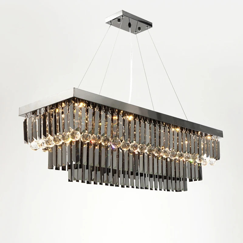 3-Tier Modern Rectangular Crystal Chandelier - Elegant Dining Room Lighting Fixture for Home Decor, Wedding Venue & Restaurant Ambiance