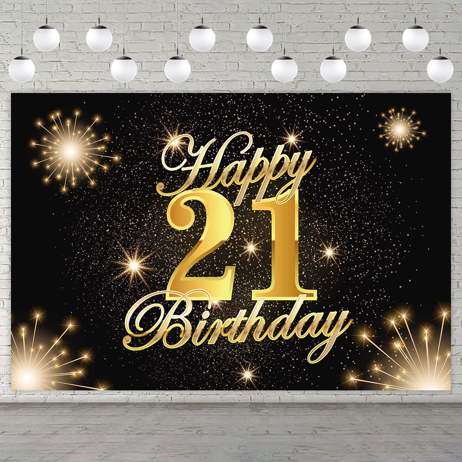 21st Birthday Banner Backdrop - Black Gold Sparkle Firework Star Theme Party Decor | Cheers to 21 Years Celebration | Perfect for 21st Birthday Party, Anniversary, Photo Booth & Wall Decorations