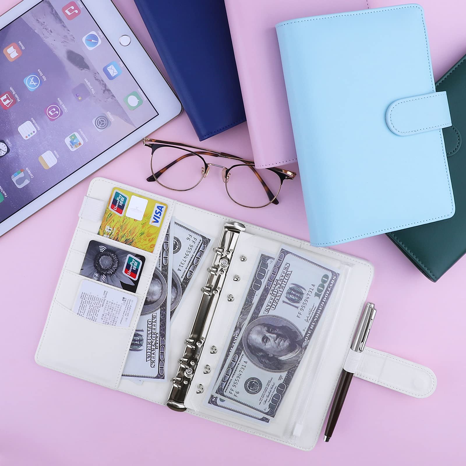 Antner A6 PU Leather Notebook Binder (White) with 12pcs Binder Pockets | 6-Hole A6 Size Refillable Organizer for School, Office & Travel | Perfect for Notes, Documents & Planner Accessories