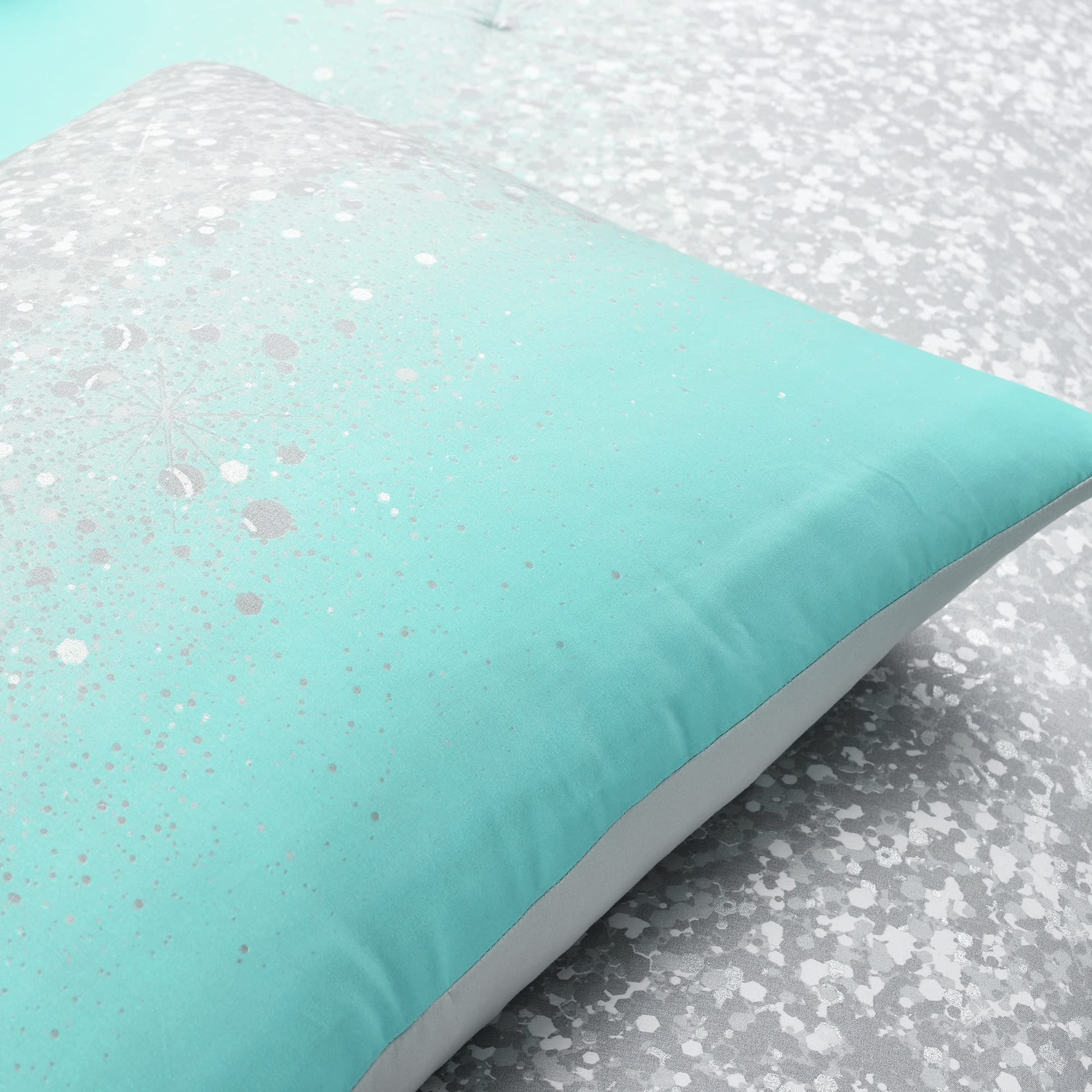 Lush Decor Glitter Ombre Comforter Set - Twin, Aqua Gray for Bedroom Decor