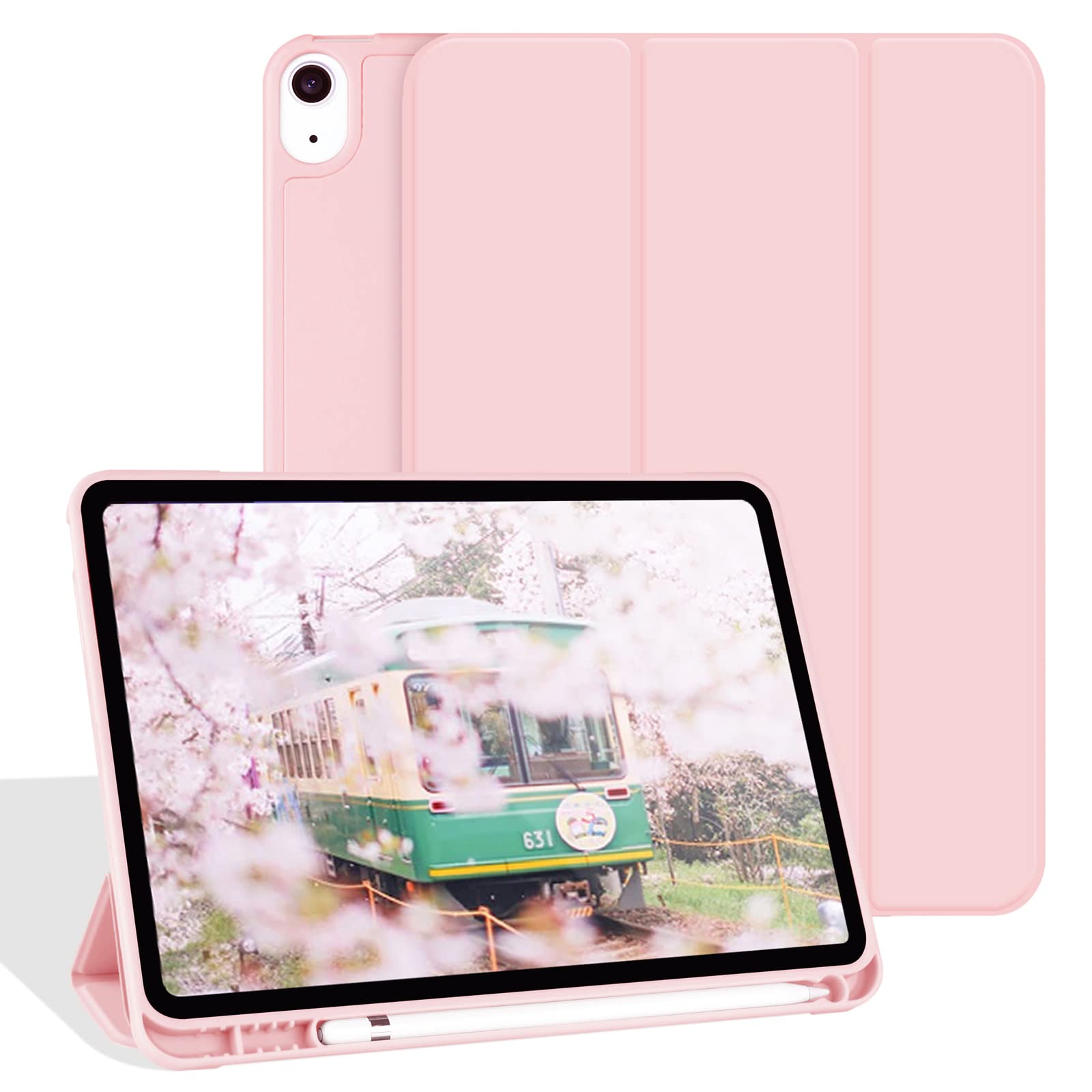 Premium Slim Trifold Stand Case for iPad Air 5th Gen (2022) & iPad Air 4th Gen (2022) 10.9 Inch - Auto Sleep/Wake, Pencil Holder & Soft TPU Back Cover - Light Pink | Perfect for Work, Study & Travel Protection