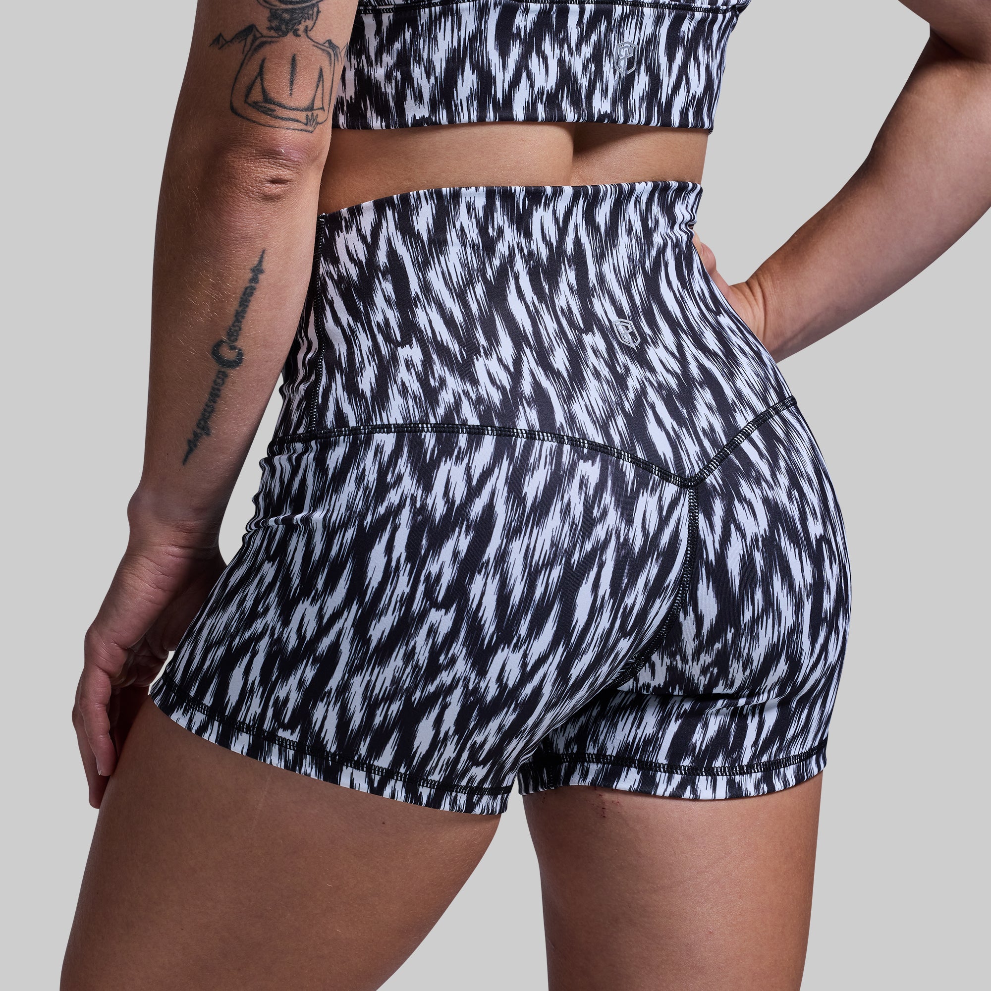 New Heights Booty Shorts for Women - High Waist Workout Shorts (Rainy Day Design) - Perfect for Gym, Running, Yoga & Casual Wear
