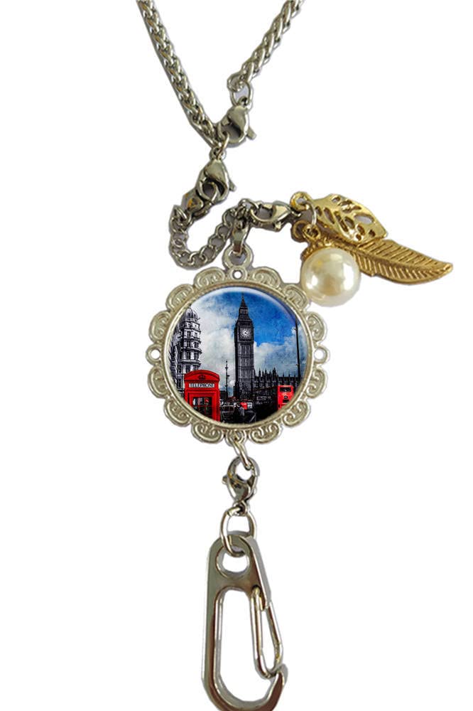 RhyNSky London Big Ben Themed Multi-Purpose Lanyard - Necklace, Bracelet, Keychain & Eyeglass Holder with Secure Clasp (C1579) - Perfect for ID Cards, Name Tags, Badges, Office, School & Travel Accessories