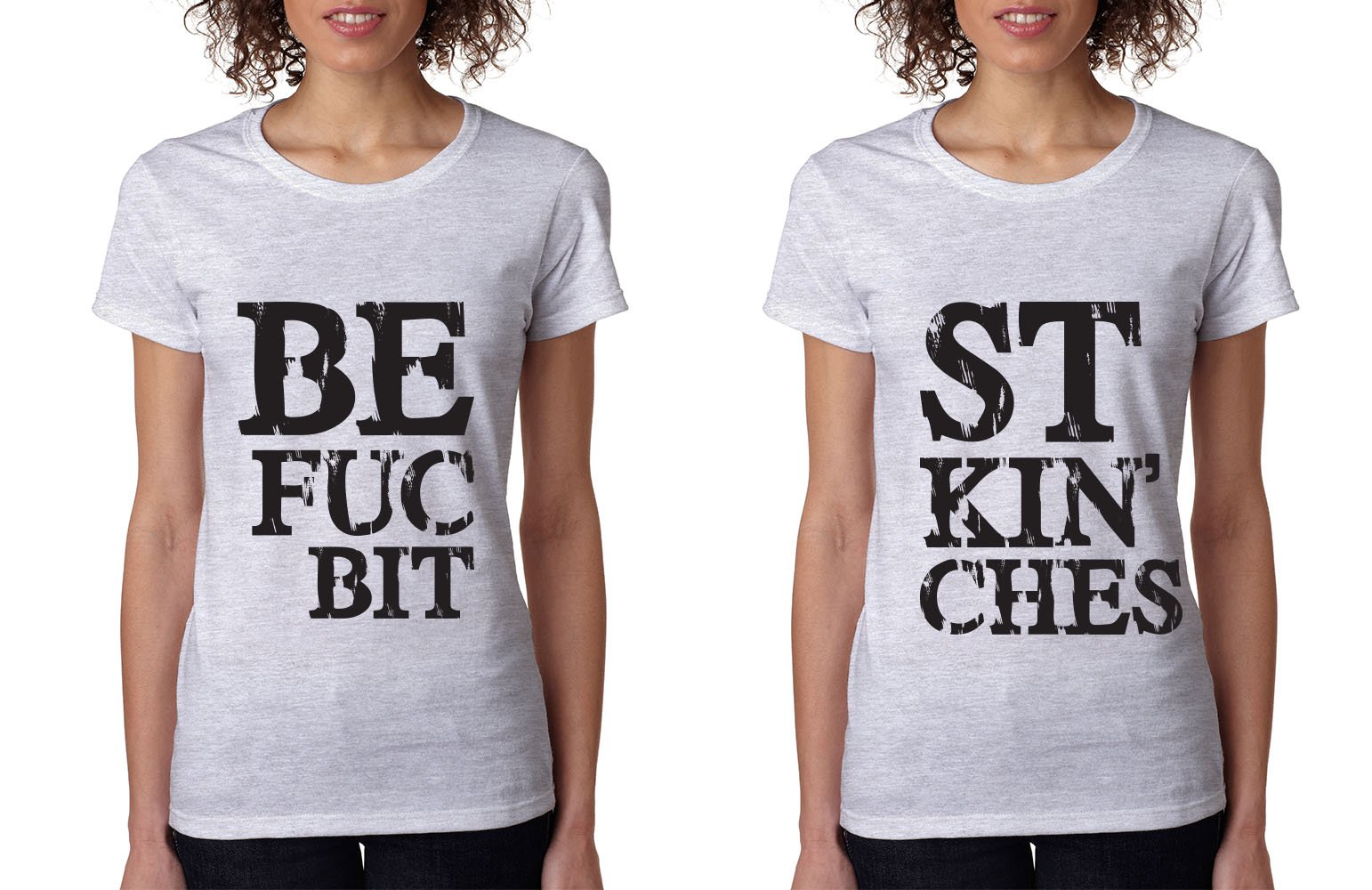 ALLNTRENDS Matching Couple T-Shirts - Best Friends BFF Set of 2 with Love Print - Black Graphic Tees (Women's 2XL & S, Ash) - Perfect for Valentine's Day, Anniversaries, and Matching Outfits