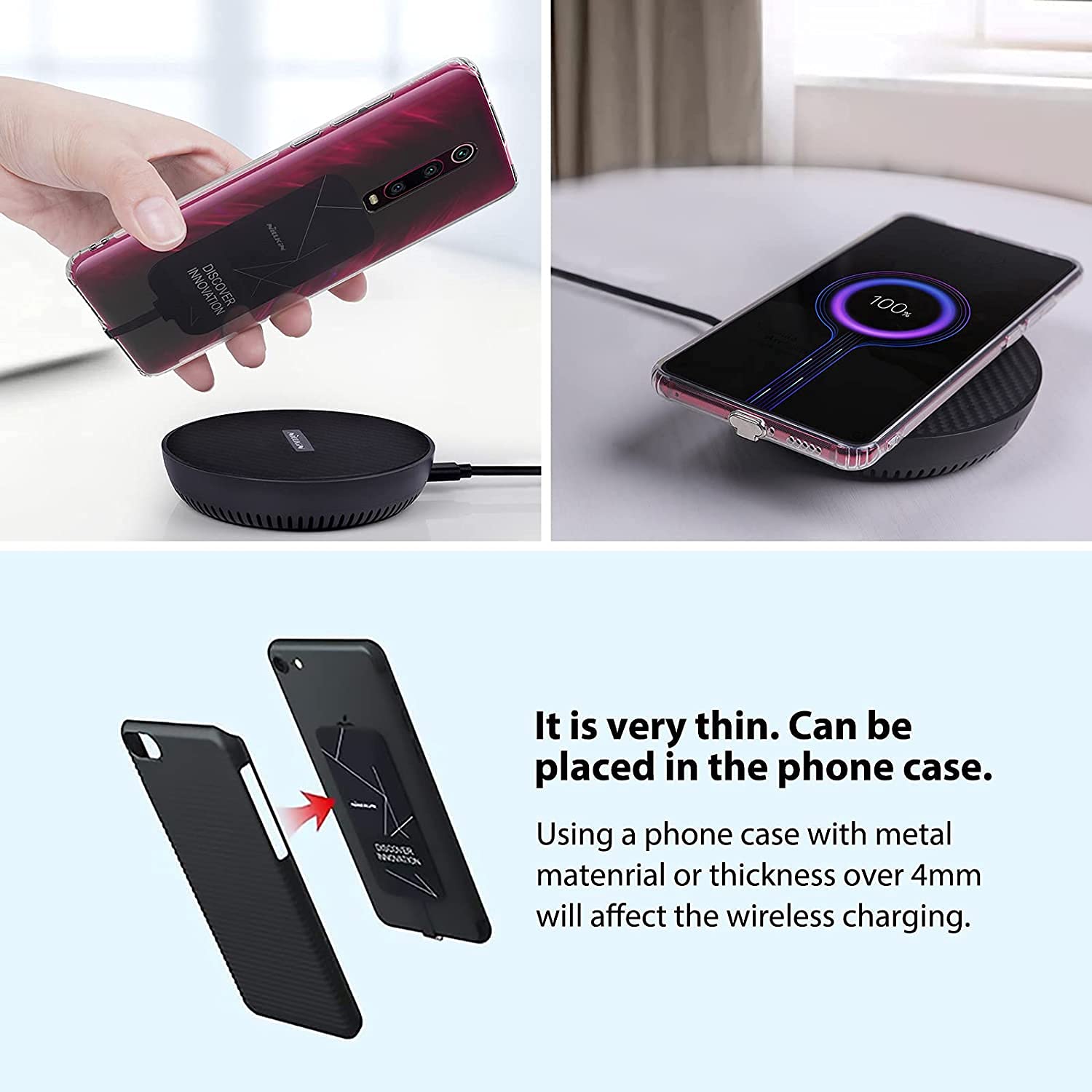 Nillkin Wireless Charger Receiver Type-C - Compatible with Google Pixel 2XL, Galaxy A20, LG Stylo 4/5, Moto G7, OnePlus 6/6T/7 Pro & More Small Type C Phones | Qi Certified Fast Charging | Perfect for Home, Office & Car Use